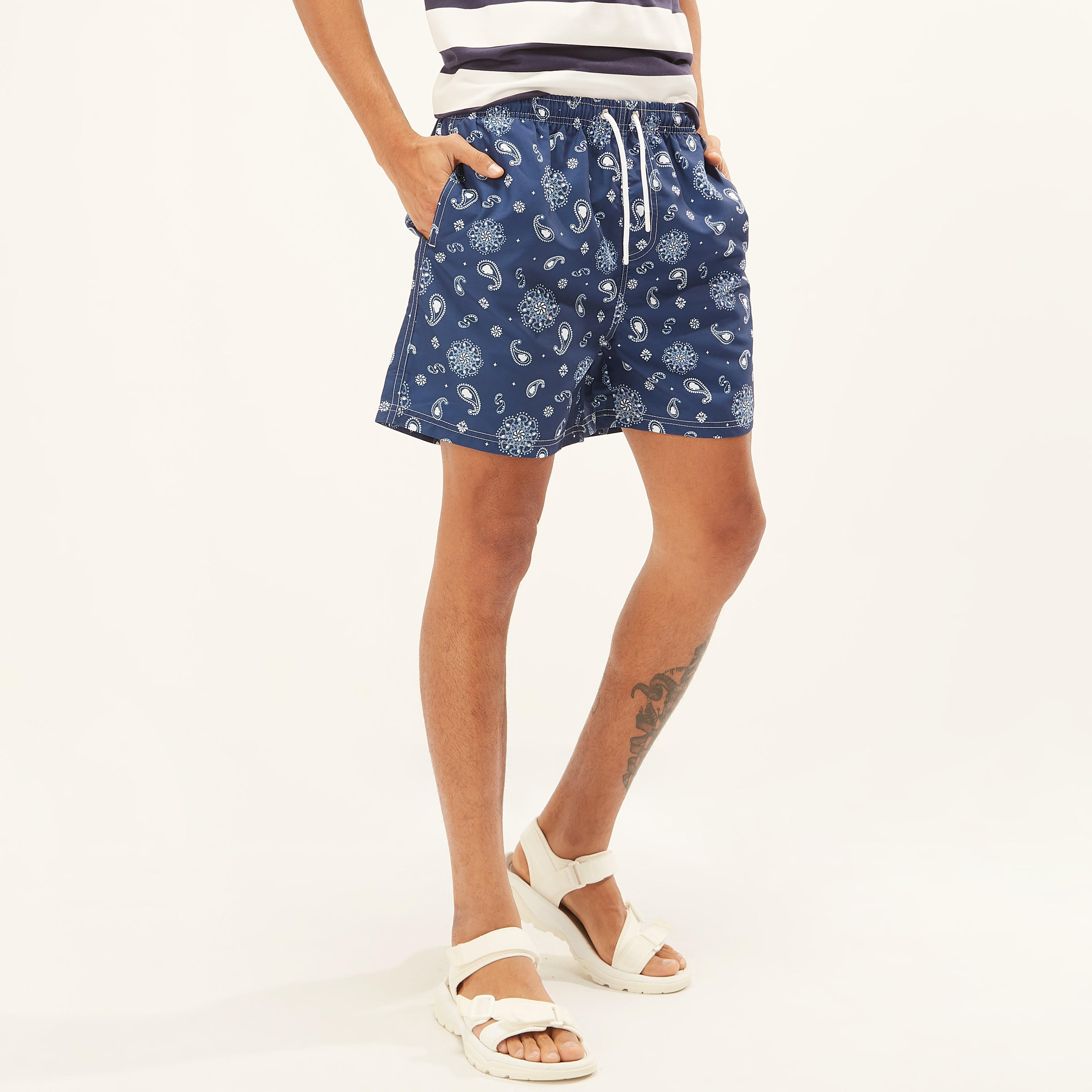 Paisley Print Shorts with Drawstring Closure and Pockets-men-clothing-sportswearandactivewear-bottoms-image-1