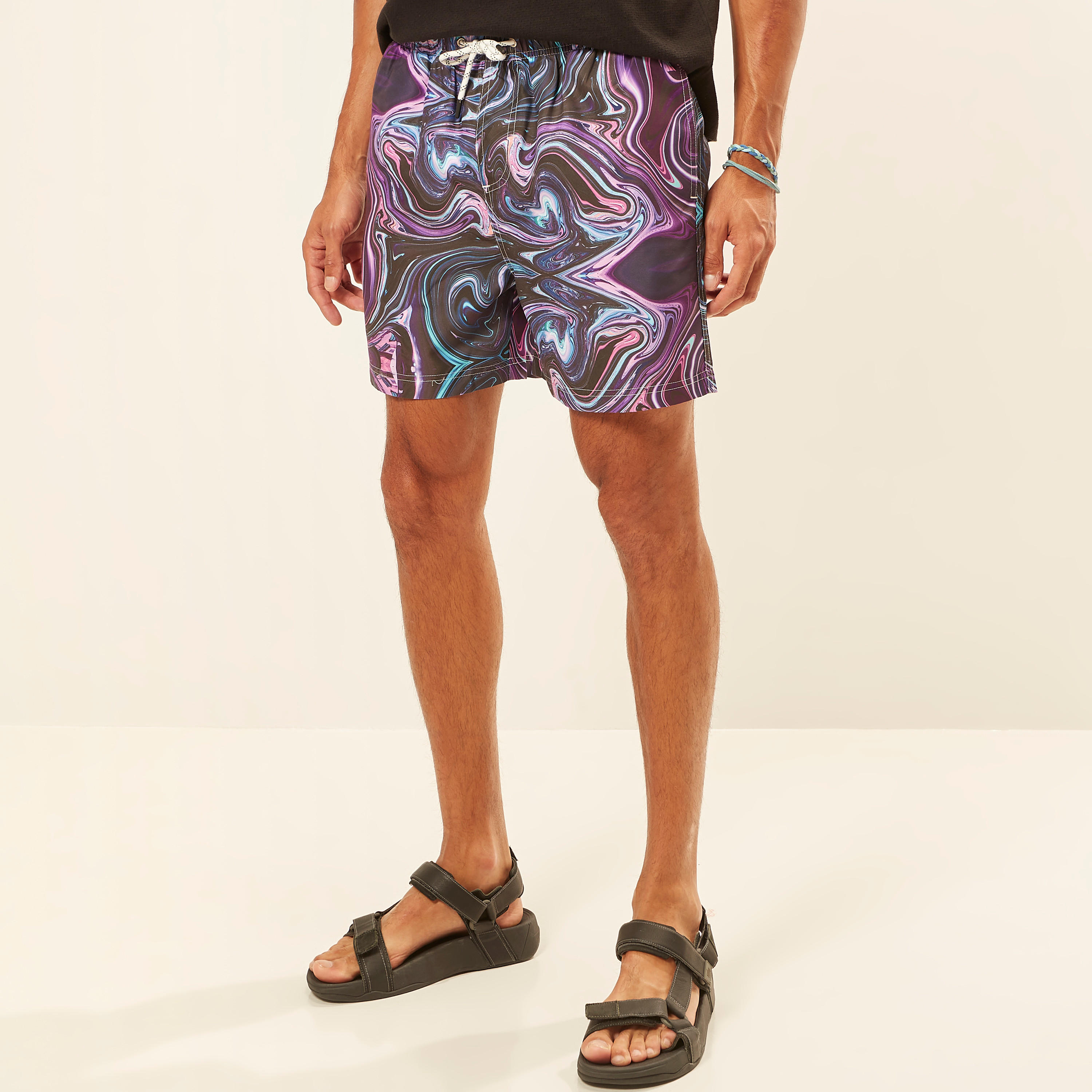 Marble Print Shorts with Drawstring Closure and Pockets-men-clothing-sportswearandactivewear-bottoms-image-1