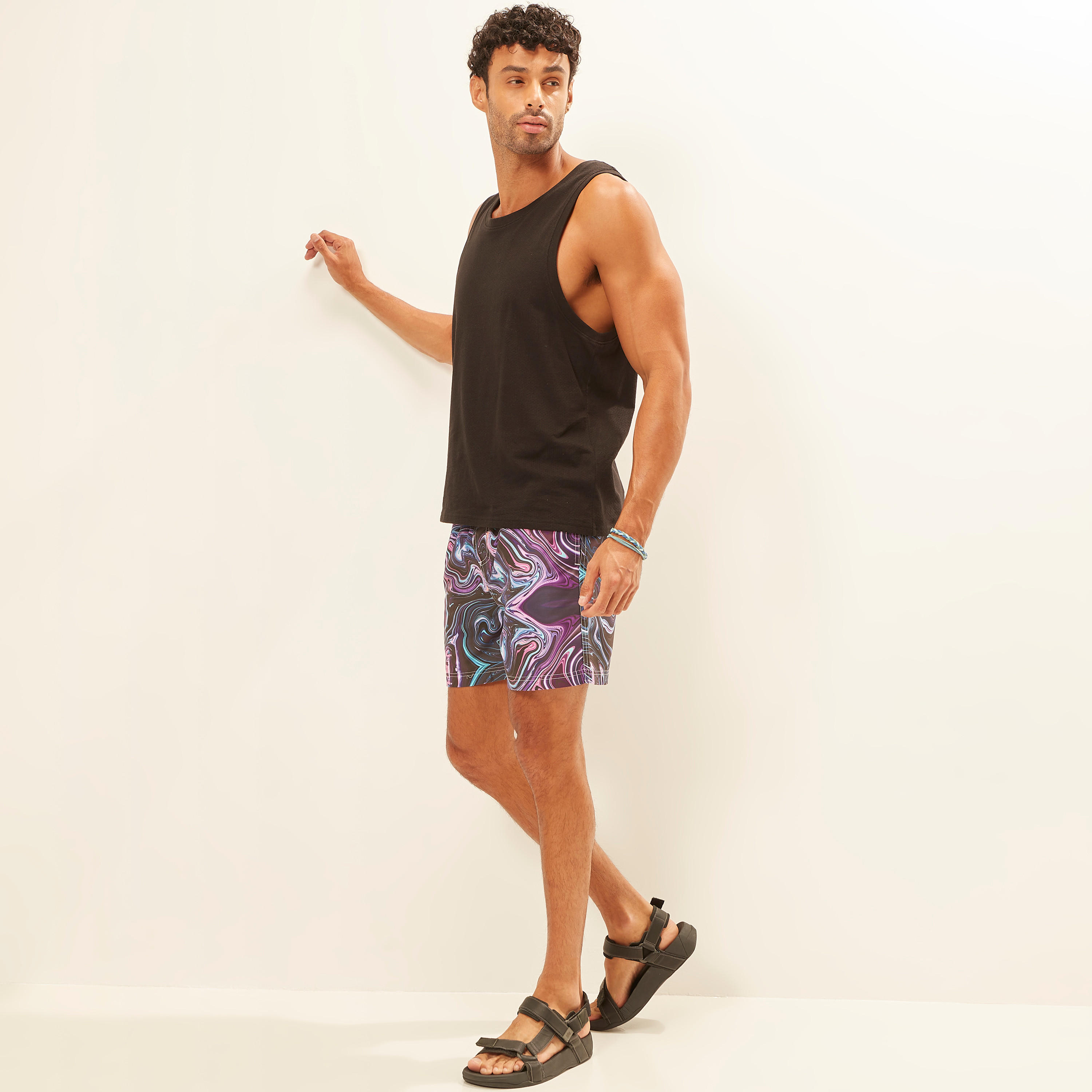 Marble Print Shorts with Drawstring Closure and Pockets-men-clothing-sportswearandactivewear-bottoms-image-2
