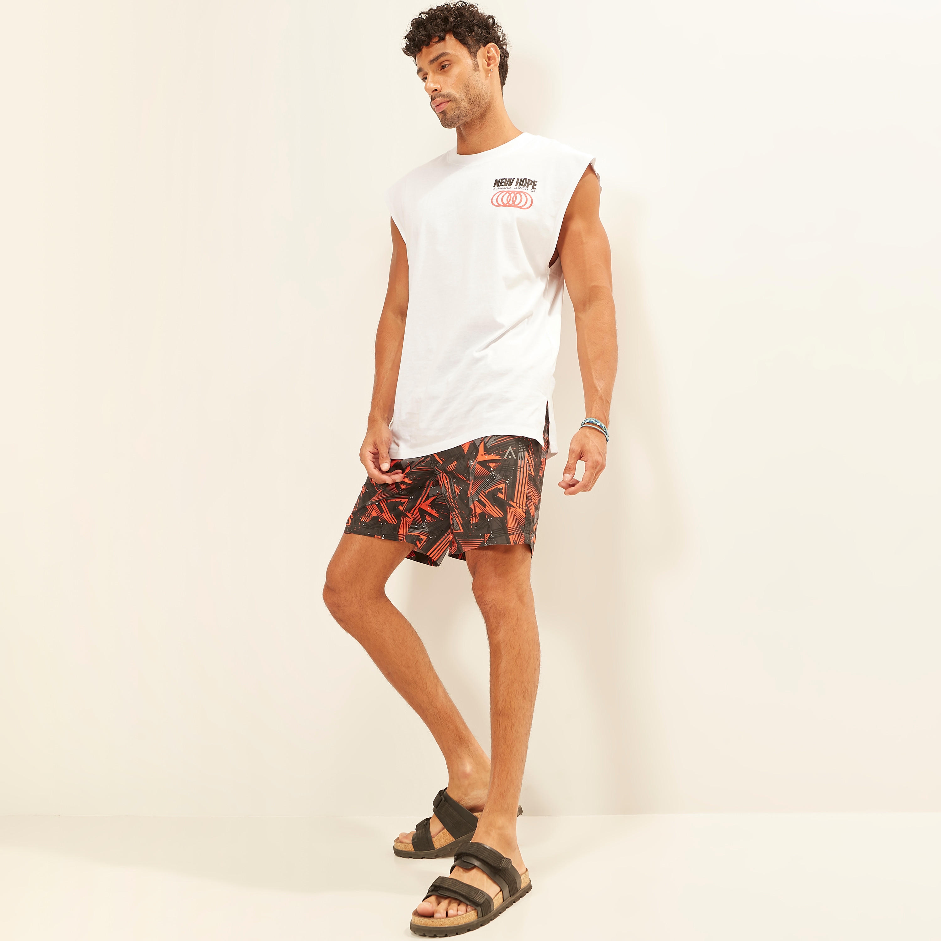 Abstract Print Shorts with Pockets and Elasticated Waistband-men-clothing-bottoms-shorts-image-1