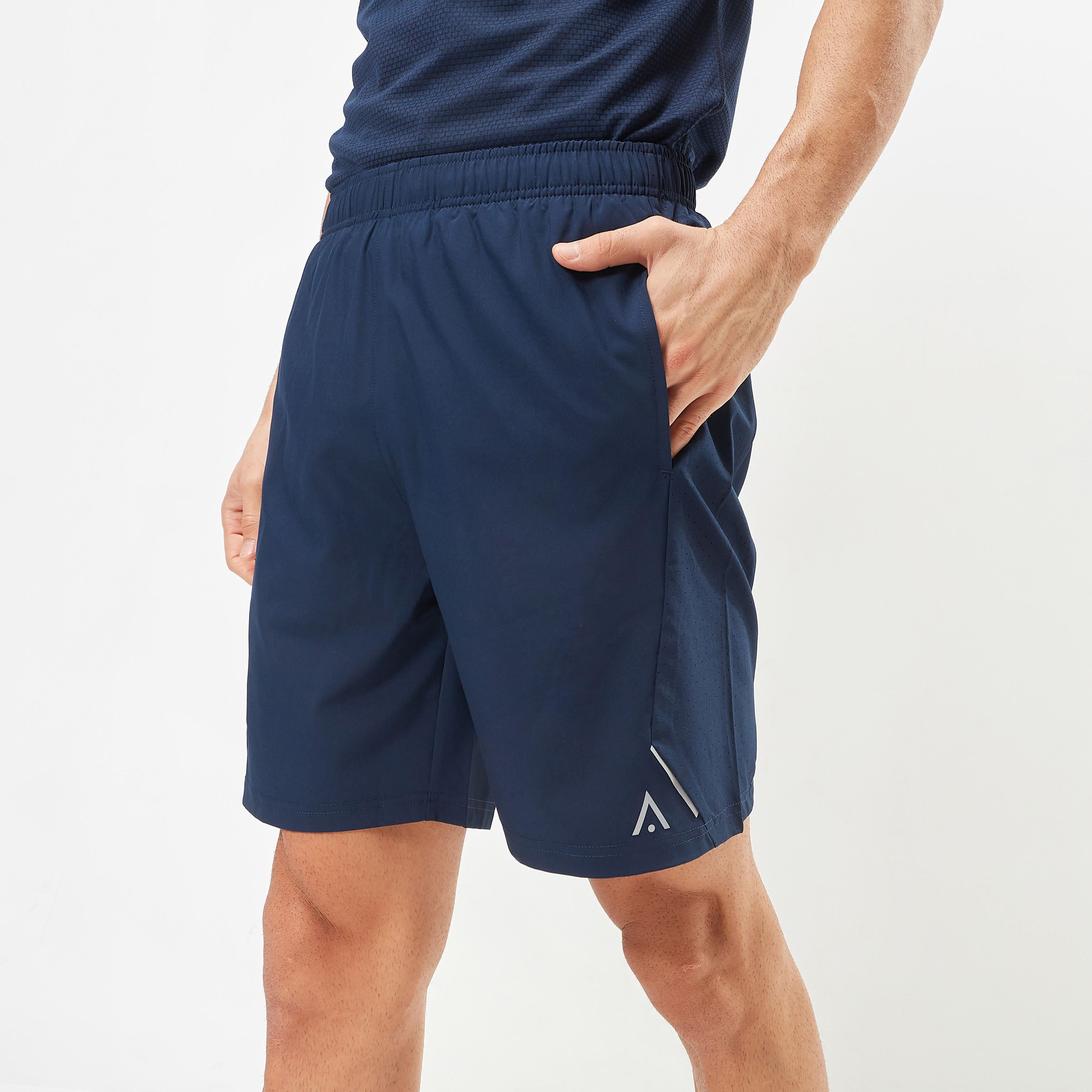 Solid Mid-Rise Panel Detailed Shorts with Pockets-men-clothing-sportswearandactivewear-bottoms-image-2