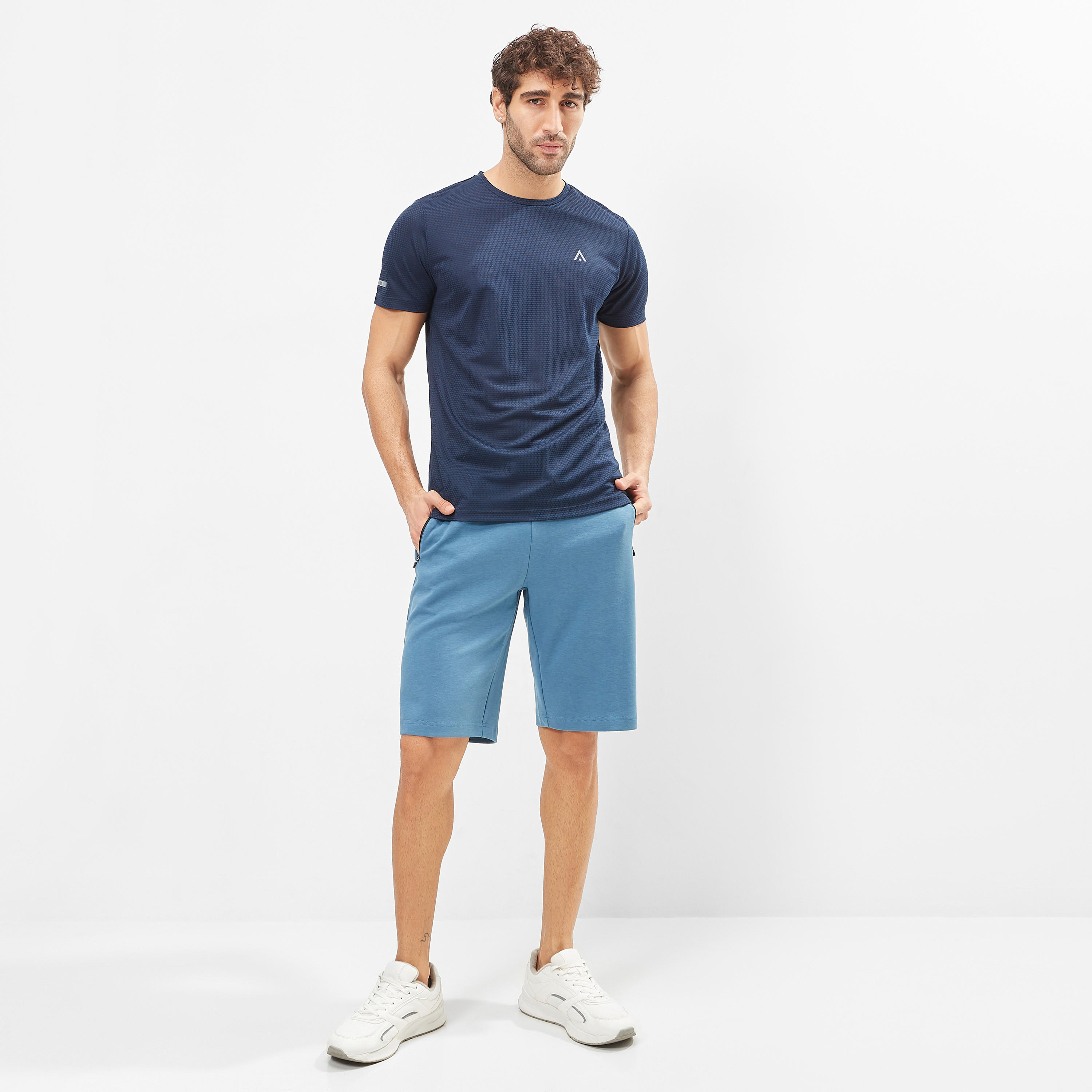 Solid Mid-Rise Shorts with Drawstring Closure and Pockets-sports-men-clothing-bottoms-image-2