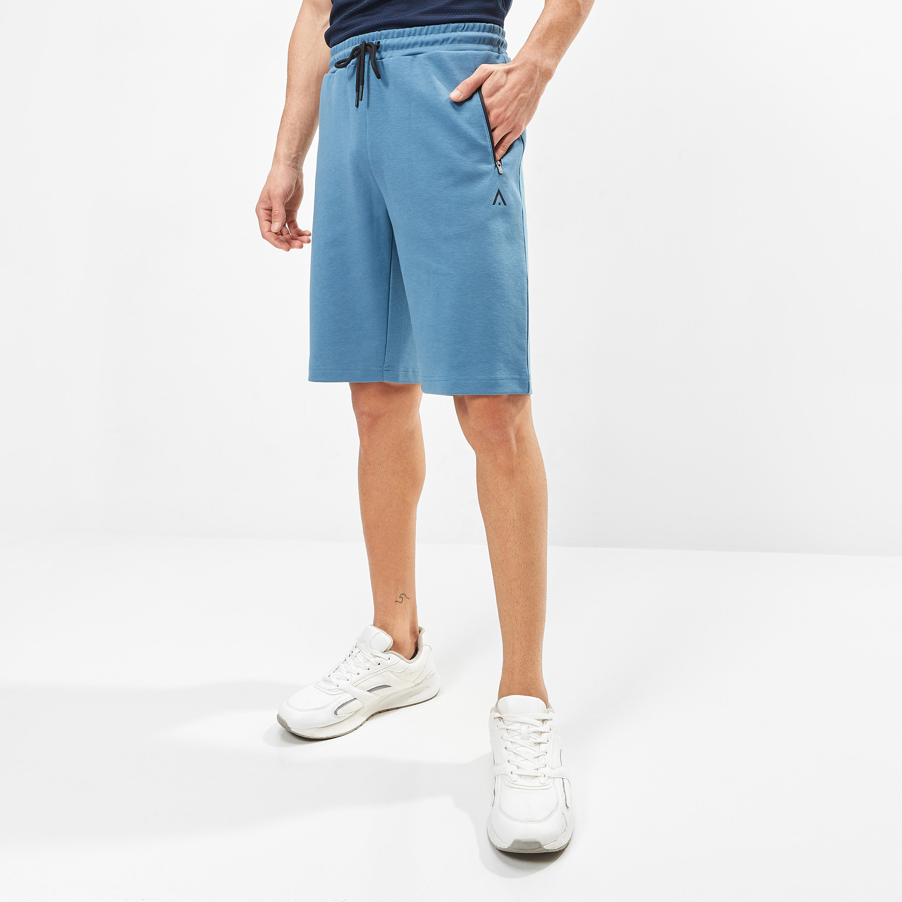 Solid Mid-Rise Shorts with Drawstring Closure and Pockets-sports-men-clothing-bottoms-image-3