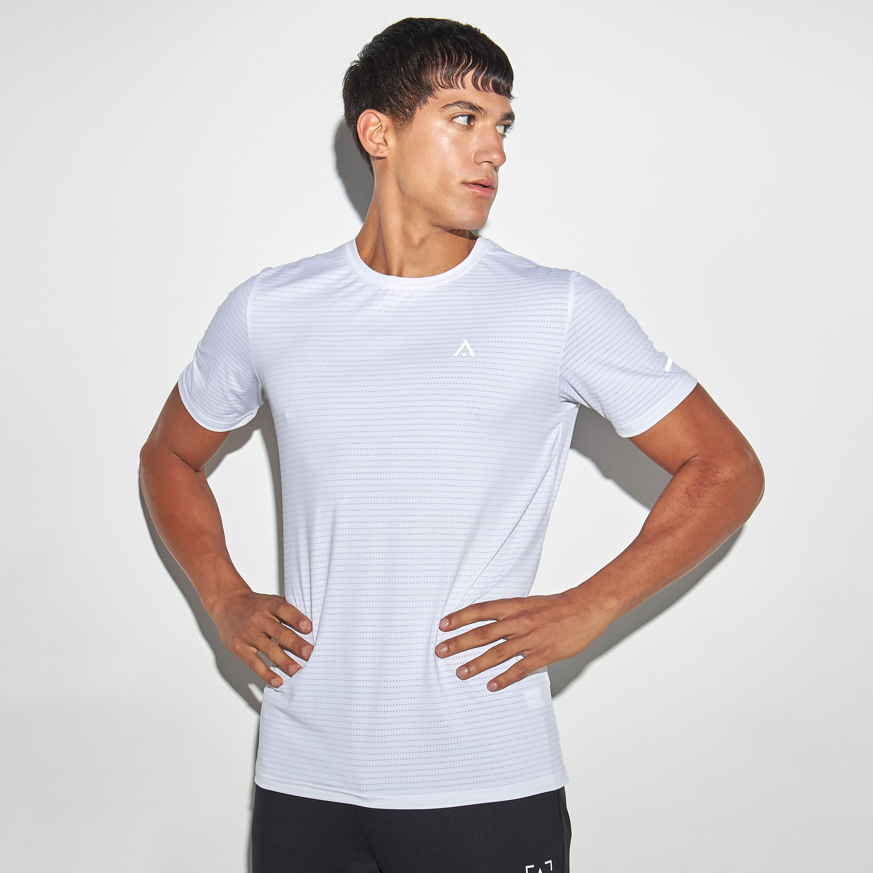 Striped Performance T-shirt with Crew Neck and Short Sleeves-men-clothing-sportswearandactivewear-tshirtsandpolos-image-1