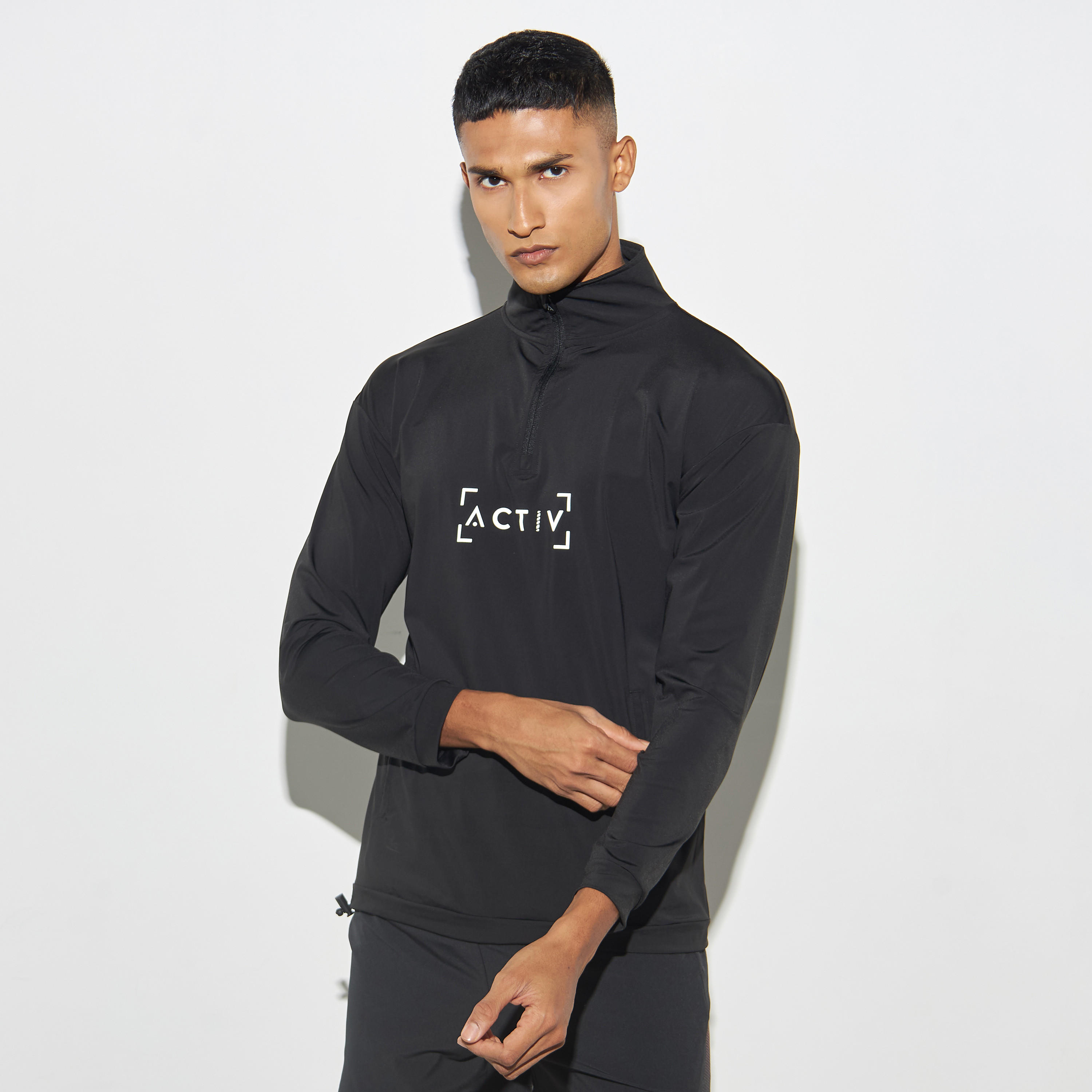Typography Print Half Zip Training Jacket with High Neck and Long Sleeves-men-clothing-jacketsandblazers-jackets-image-1