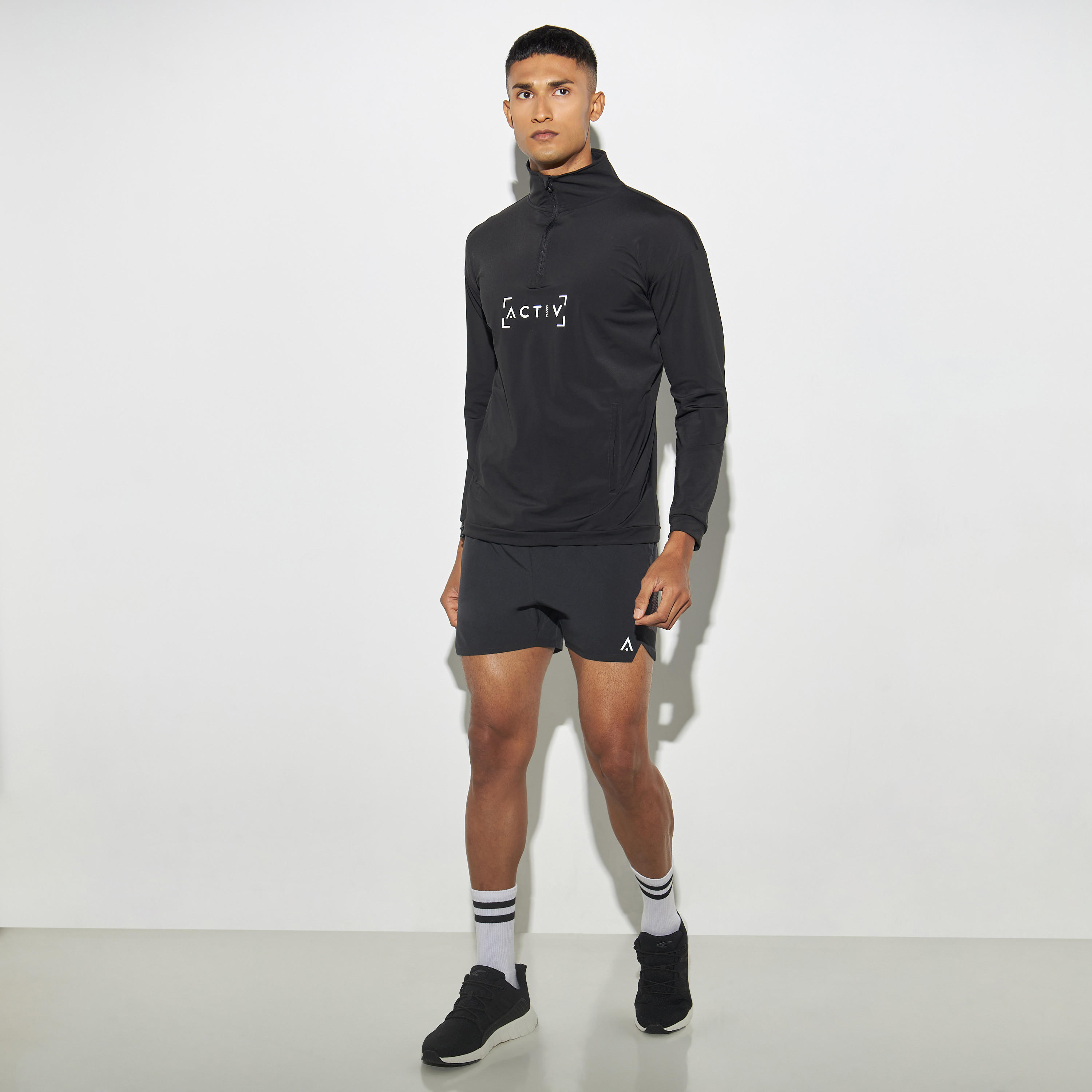 Typography Print Half Zip Training Jacket with High Neck and Long Sleeves-men-clothing-jacketsandblazers-jackets-image-2