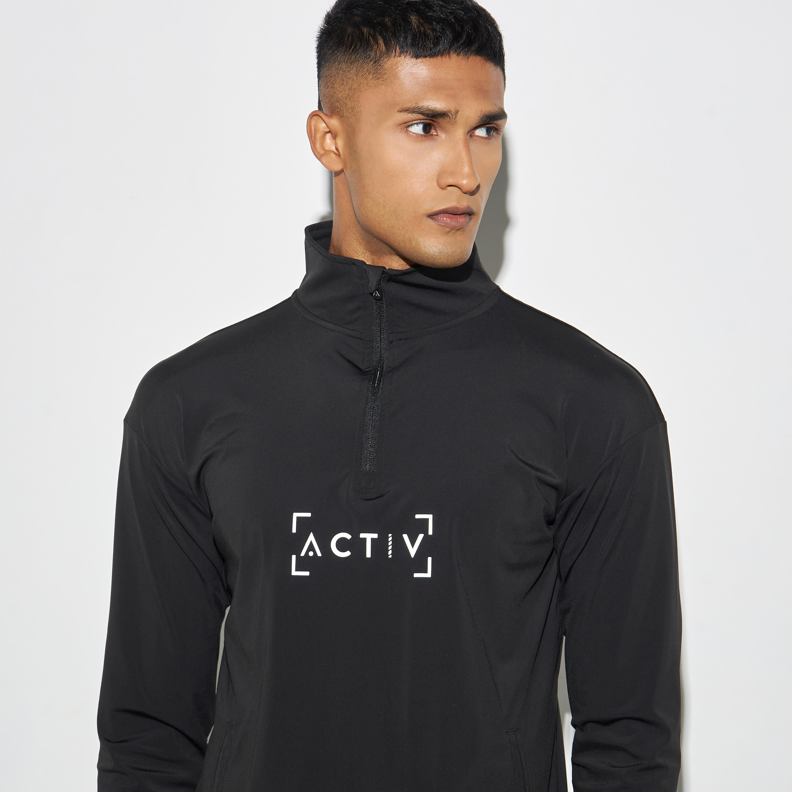 Typography Print Half Zip Training Jacket with High Neck and Long Sleeves-men-clothing-jacketsandblazers-jackets-image-4