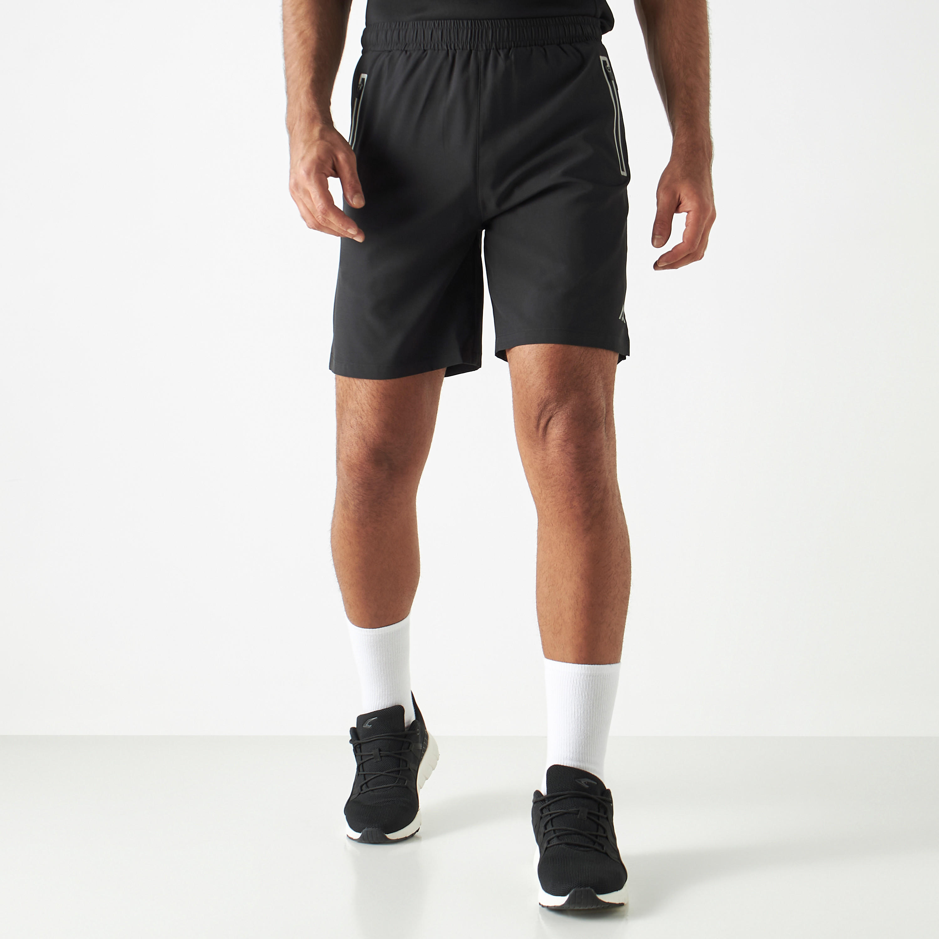 Solid Shorts with Elasticated Waistband and Zipper Pockets-men-clothing-sportswearandactivewear-bottoms-image-1