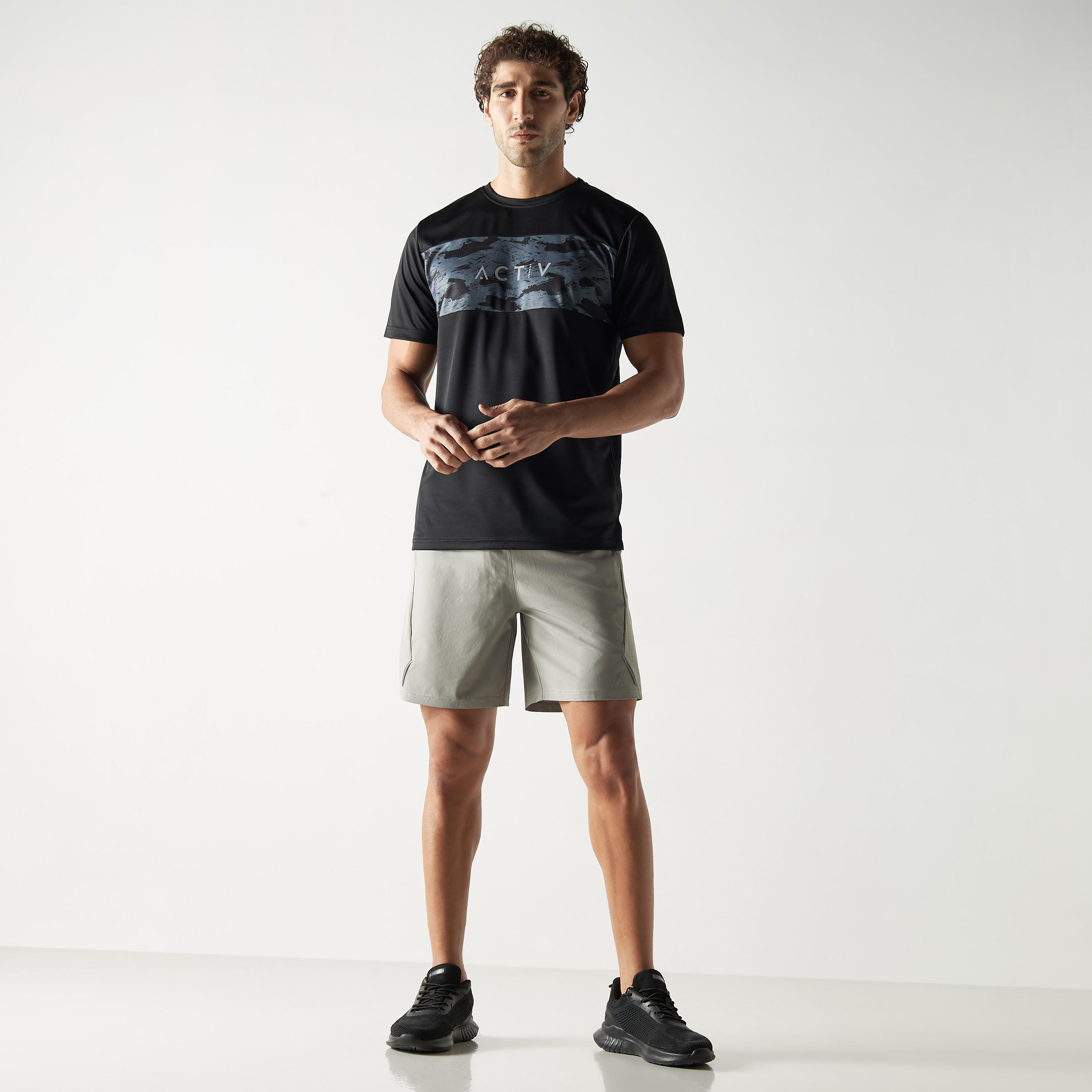 Solid Performance Shorts with Perforated Panel and Elasticated Waistband-men-clothing-sportswearandactivewear-bottoms-image-2