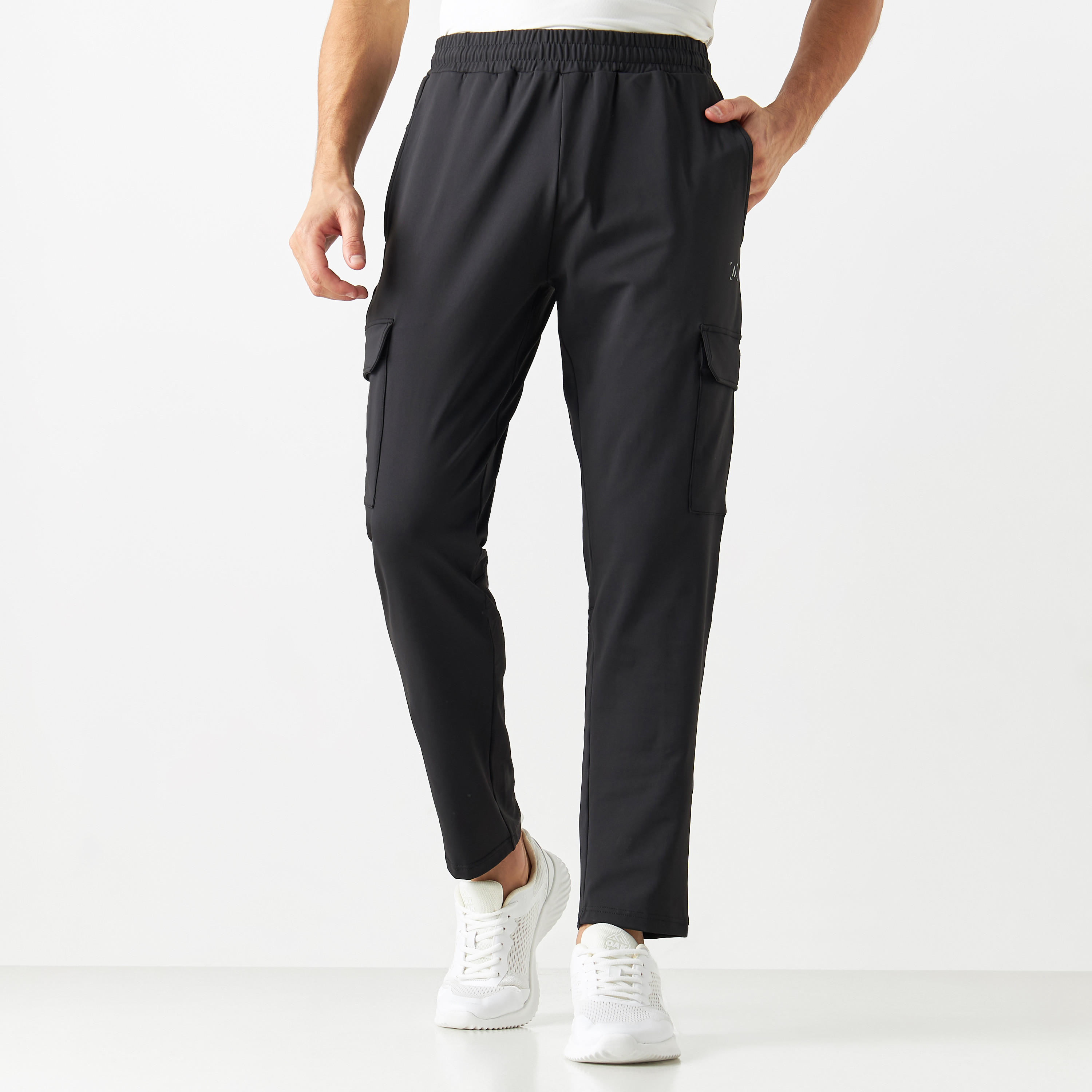 Solid Cargo Track Pants with Elasticised Waistband-men-clothing-sportswearandactivewear-bottoms-image-1