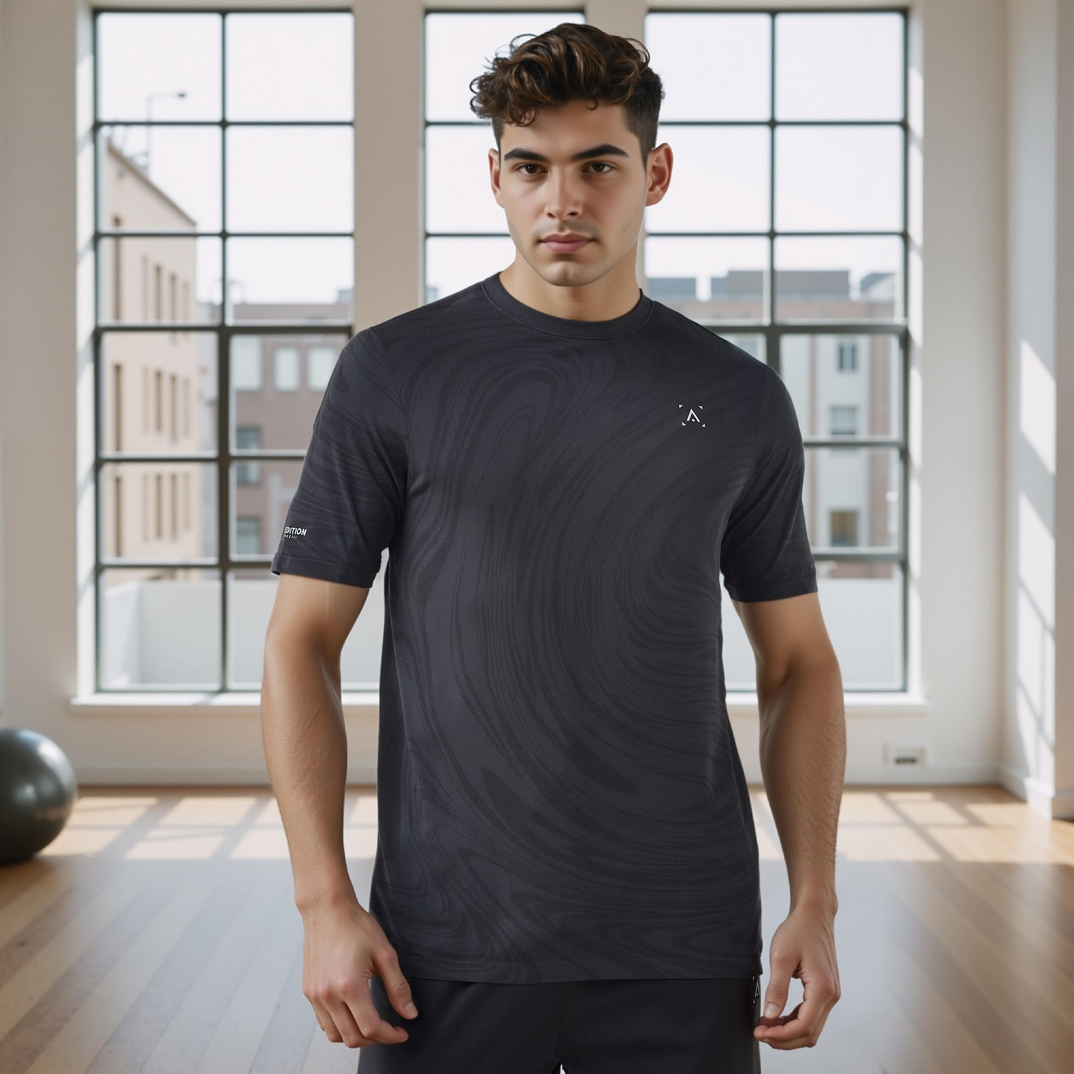 تيشيرت جاكار بياقة ضيقة-men-clothing-sportswearandactivewear-tshirtsandpolos-image-5