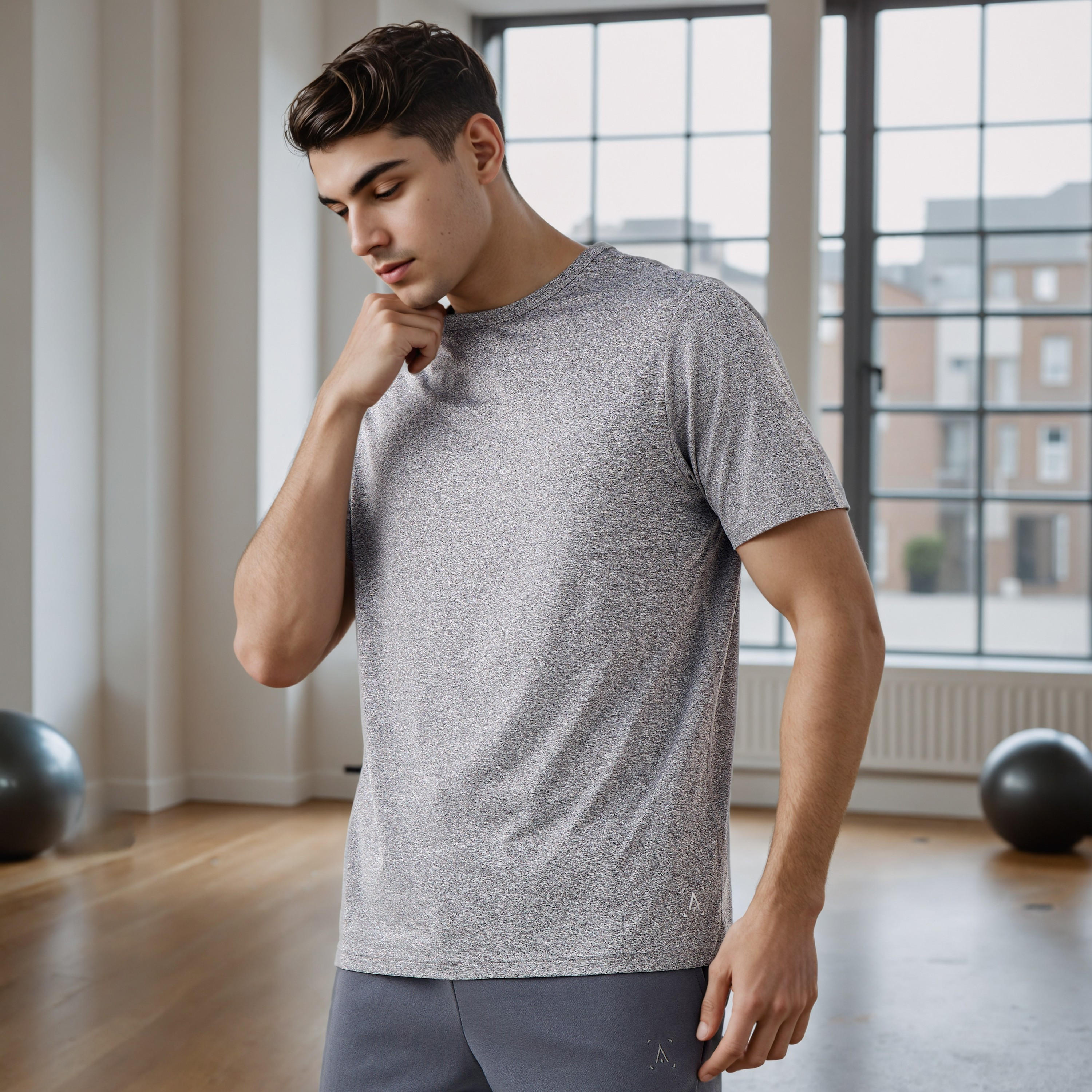 تيشيرت بأكمام قصيرة وياقة ضيقة-men-clothing-tshirtsandpolos-tshirts-image-1