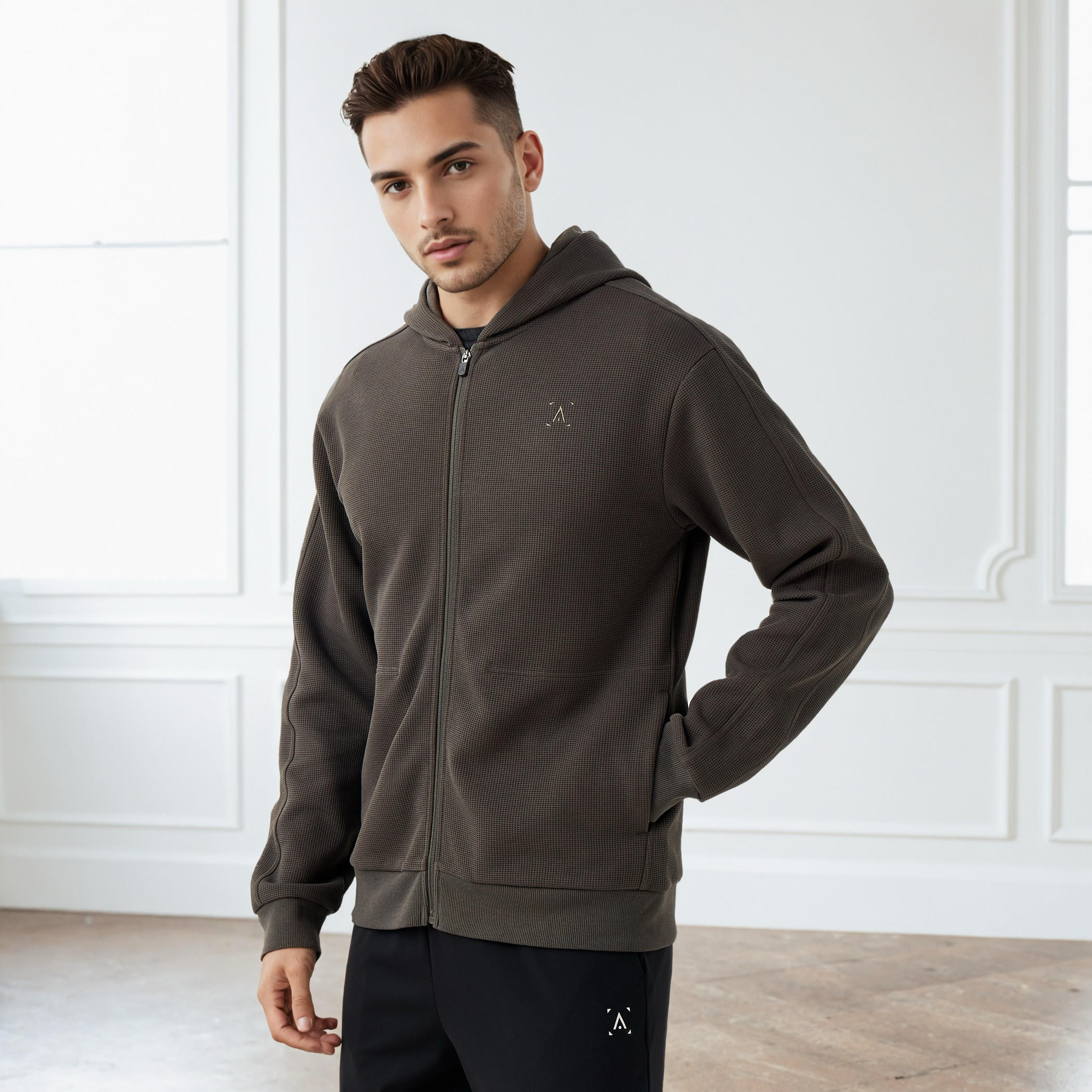 هودي وافل بارز الملمس وسحاب كامل-men-winterwear-hoodiesandsweatshirts-image-1