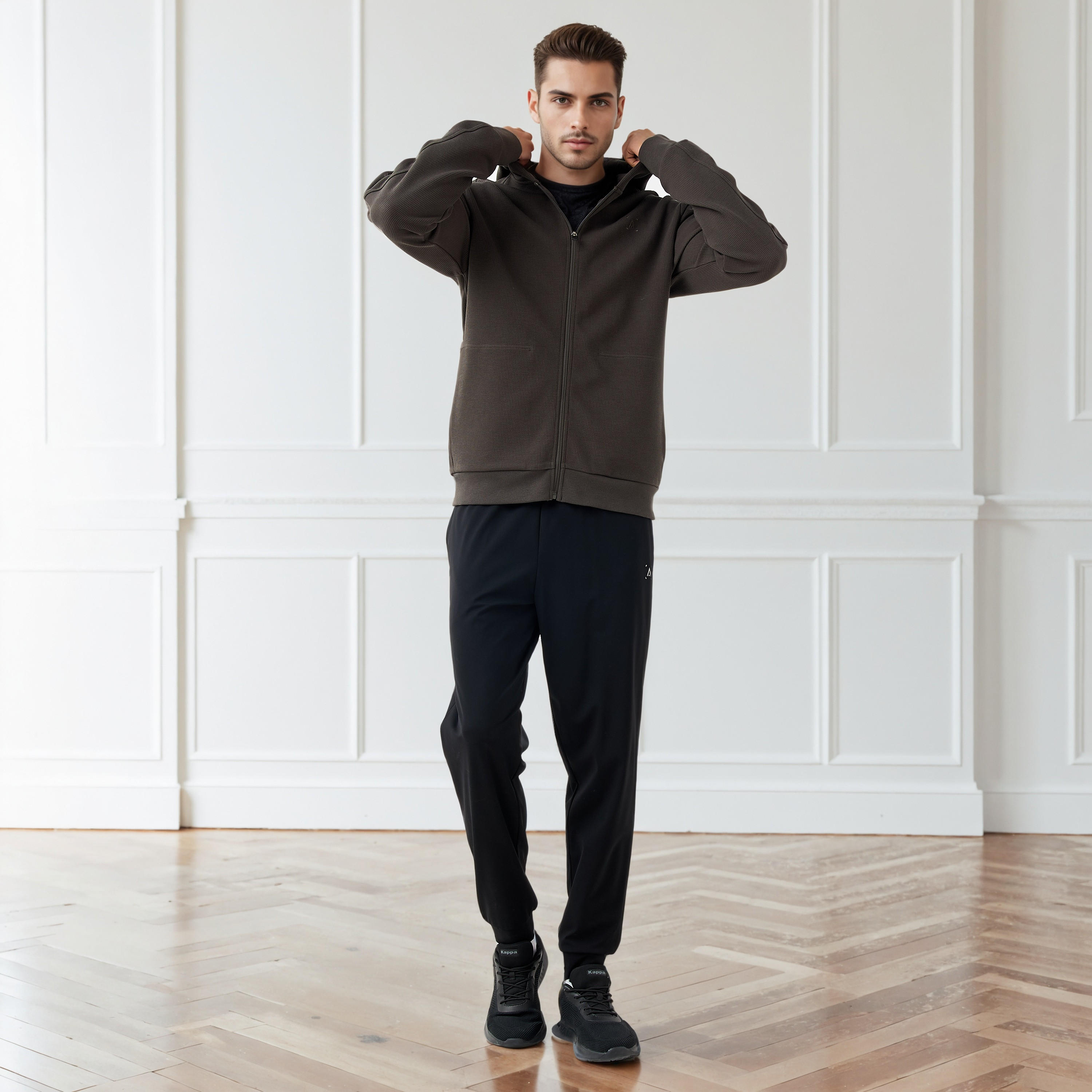 Waffle Textured Zip Through Hoodie with Zip Closure-men-winterwear-hoodiesandsweatshirts-image-2