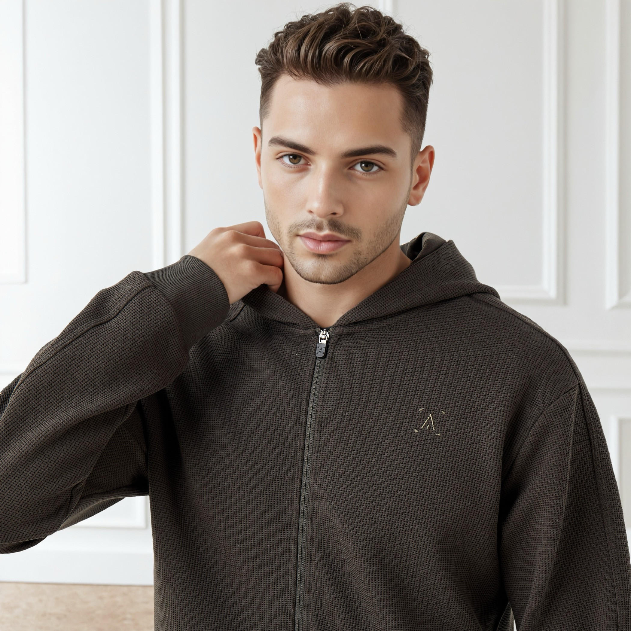 Waffle Textured Zip Through Hoodie with Zip Closure-men-winterwear-hoodiesandsweatshirts-image-4