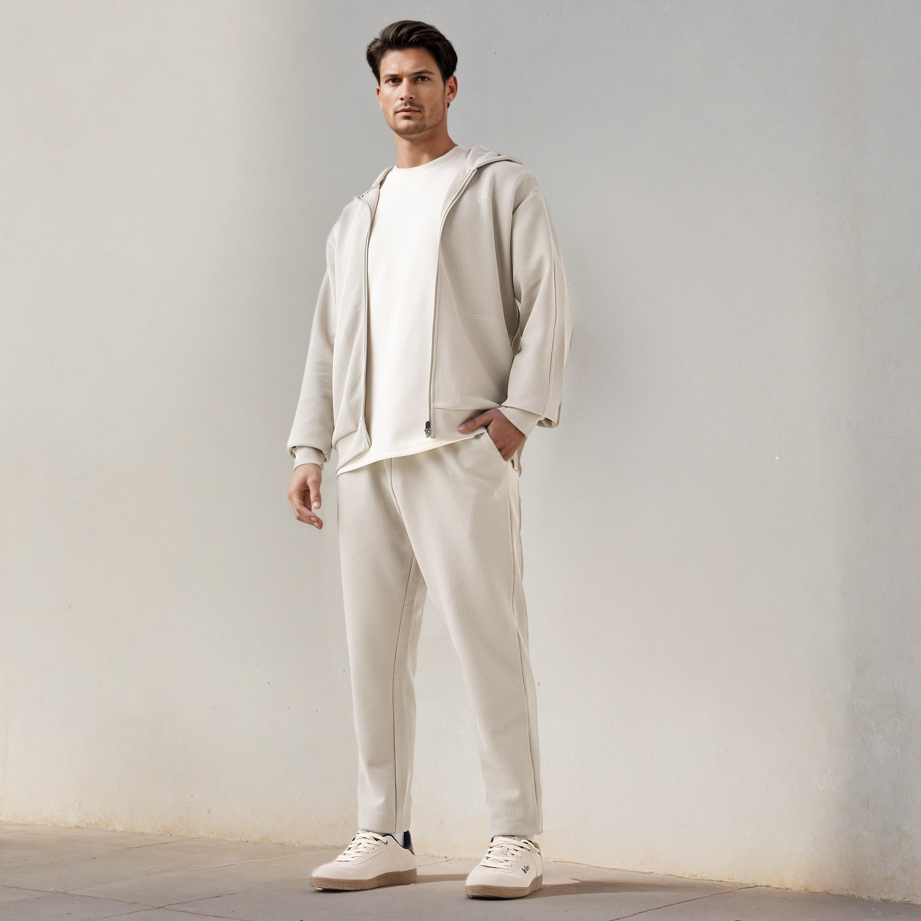 Waffle Textured Zip Through Hoodie with Zip Closure-men-winterwear-hoodiesandsweatshirts-image-3