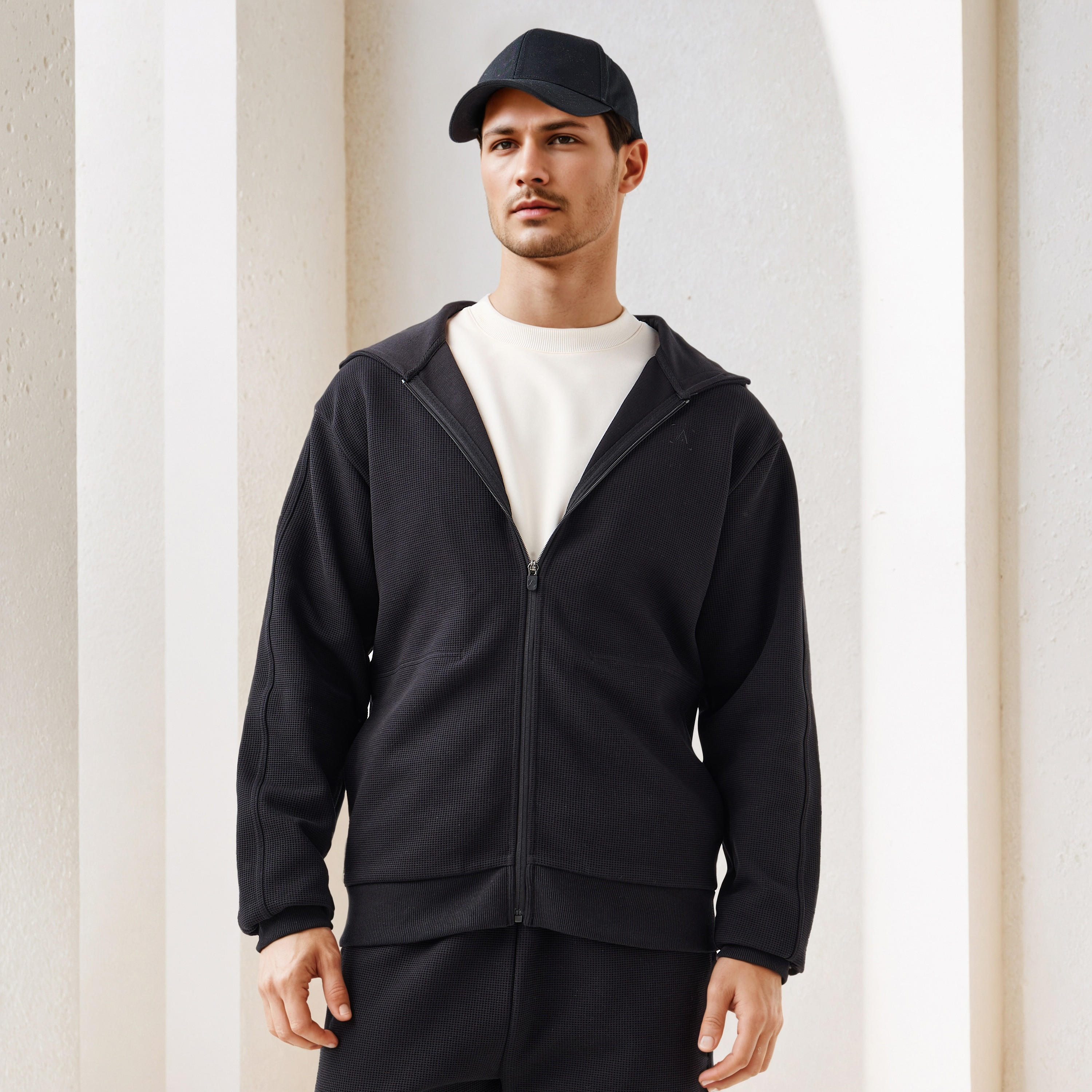 هودي وافل بارز الملمس وسحاب كامل-men-winterwear-hoodiesandsweatshirts-image-5