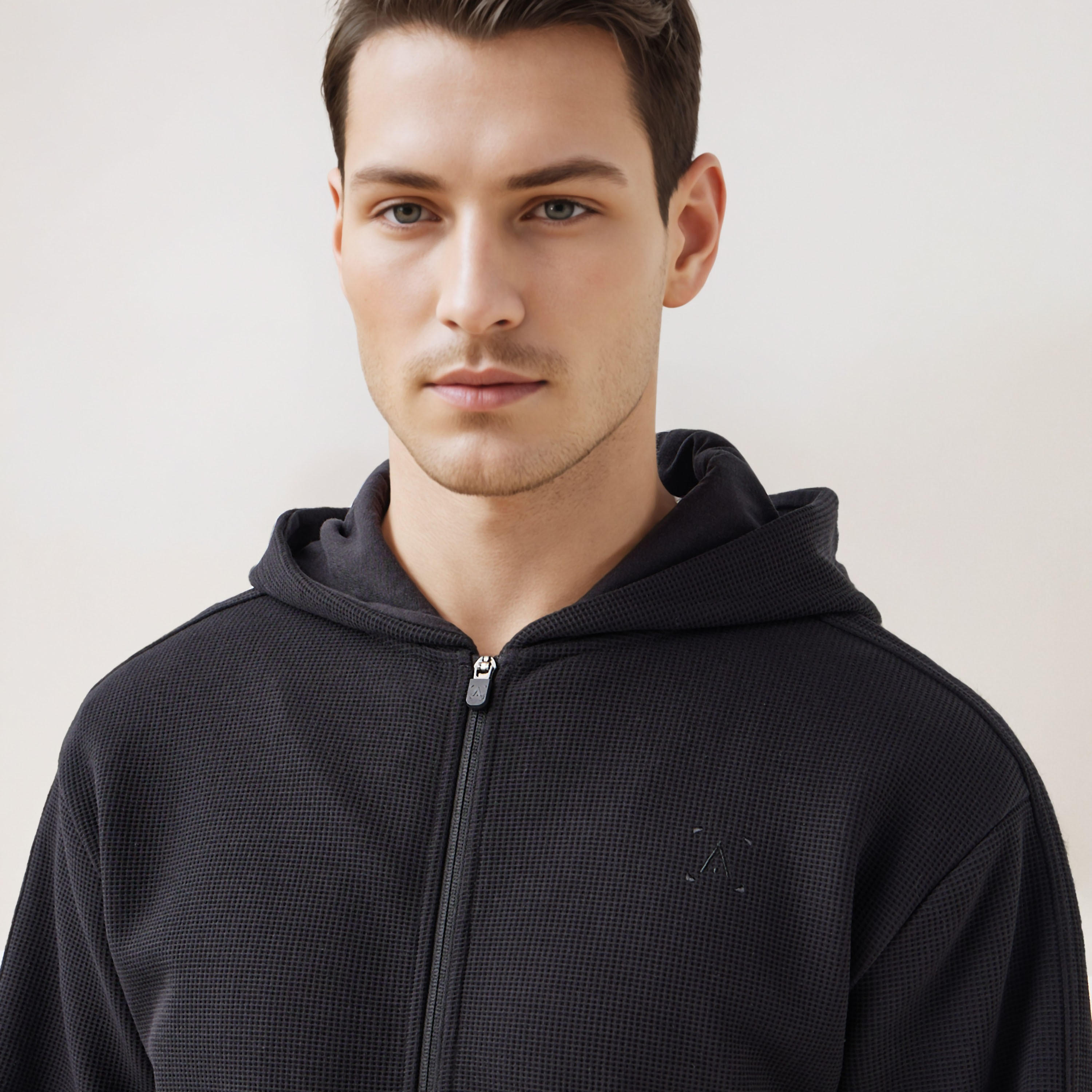 هودي وافل بارز الملمس وسحاب كامل-men-winterwear-hoodiesandsweatshirts-image-1