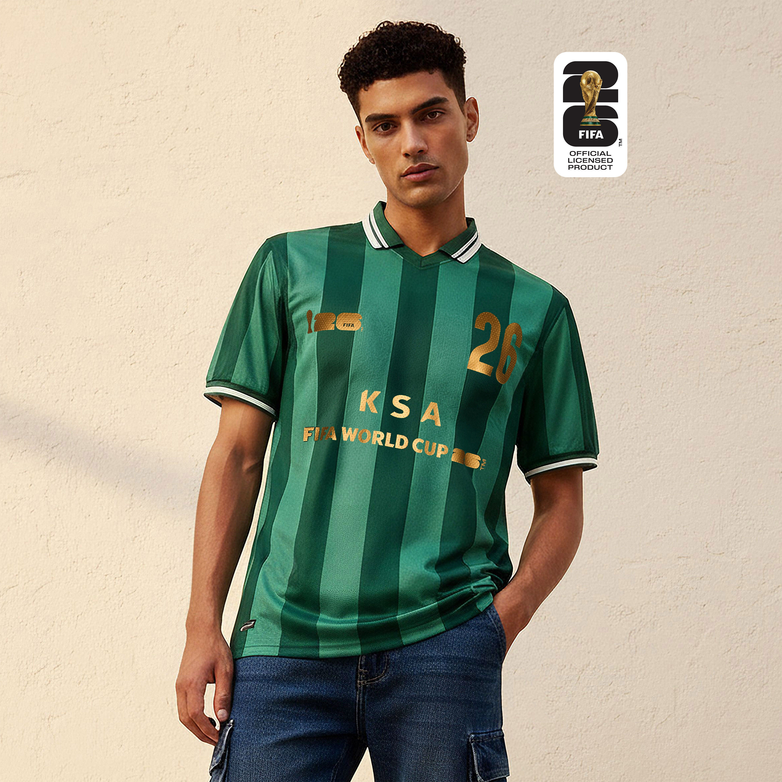تيشيرت بياقة وأكمام قصيرة وطبعات المنتخب السعودي فيفا 26 للرجال-men-clothing-sportswearandactivewear-tshirtsandpolos-image-1