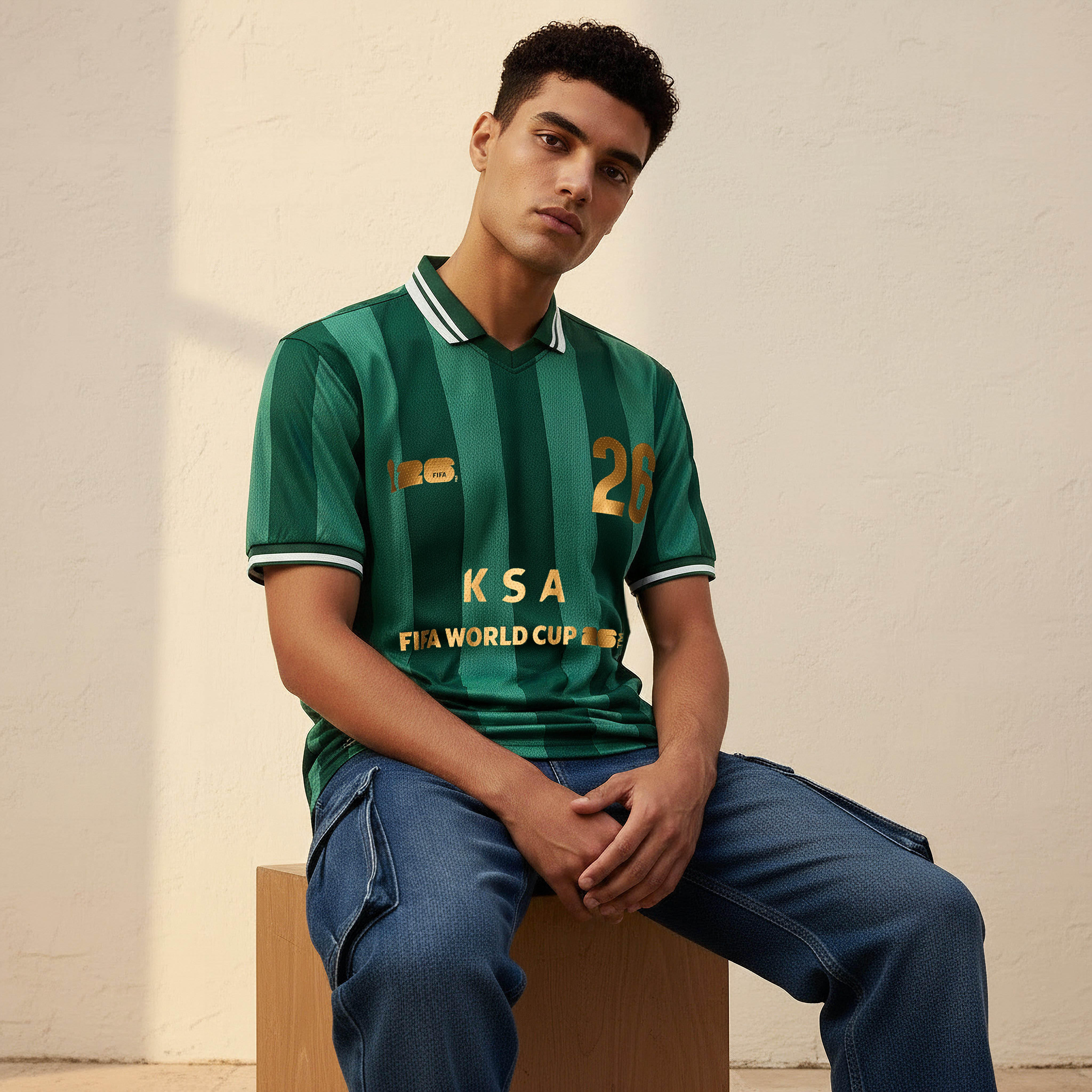 تيشيرت بياقة وأكمام قصيرة وطبعات المنتخب السعودي فيفا 26 للرجال-men-clothing-sportswearandactivewear-tshirtsandpolos-image-5