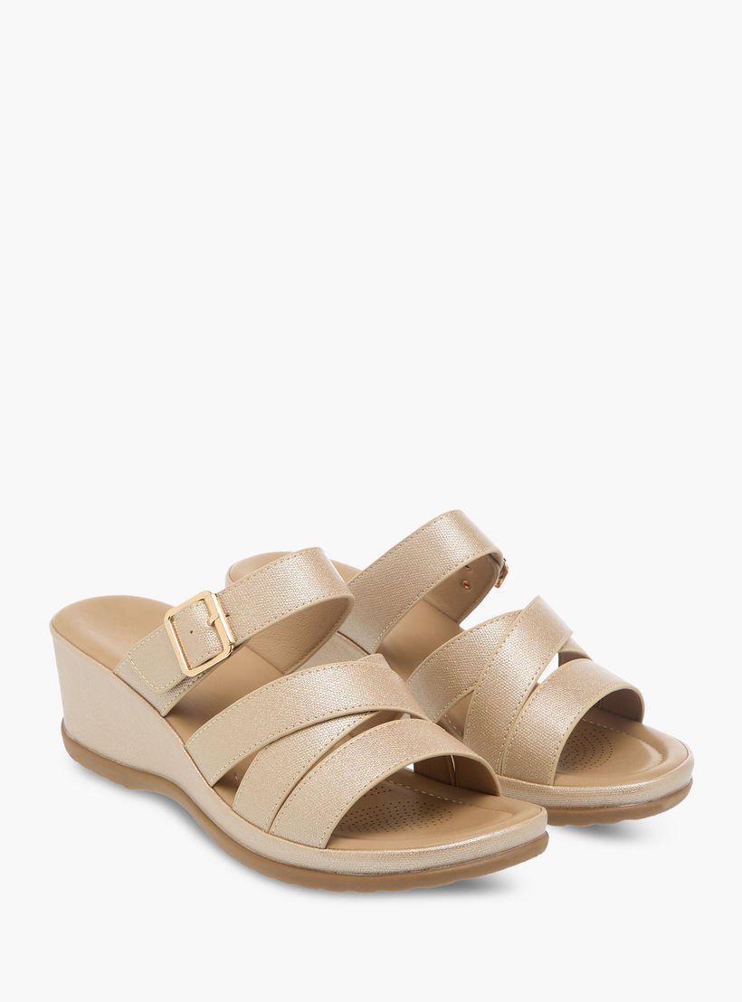 Flora Bella Textured Slip-On Wedge Heel Comfort Sandals with Buckle Detail-women-shoes-sandals-heeled-image-1