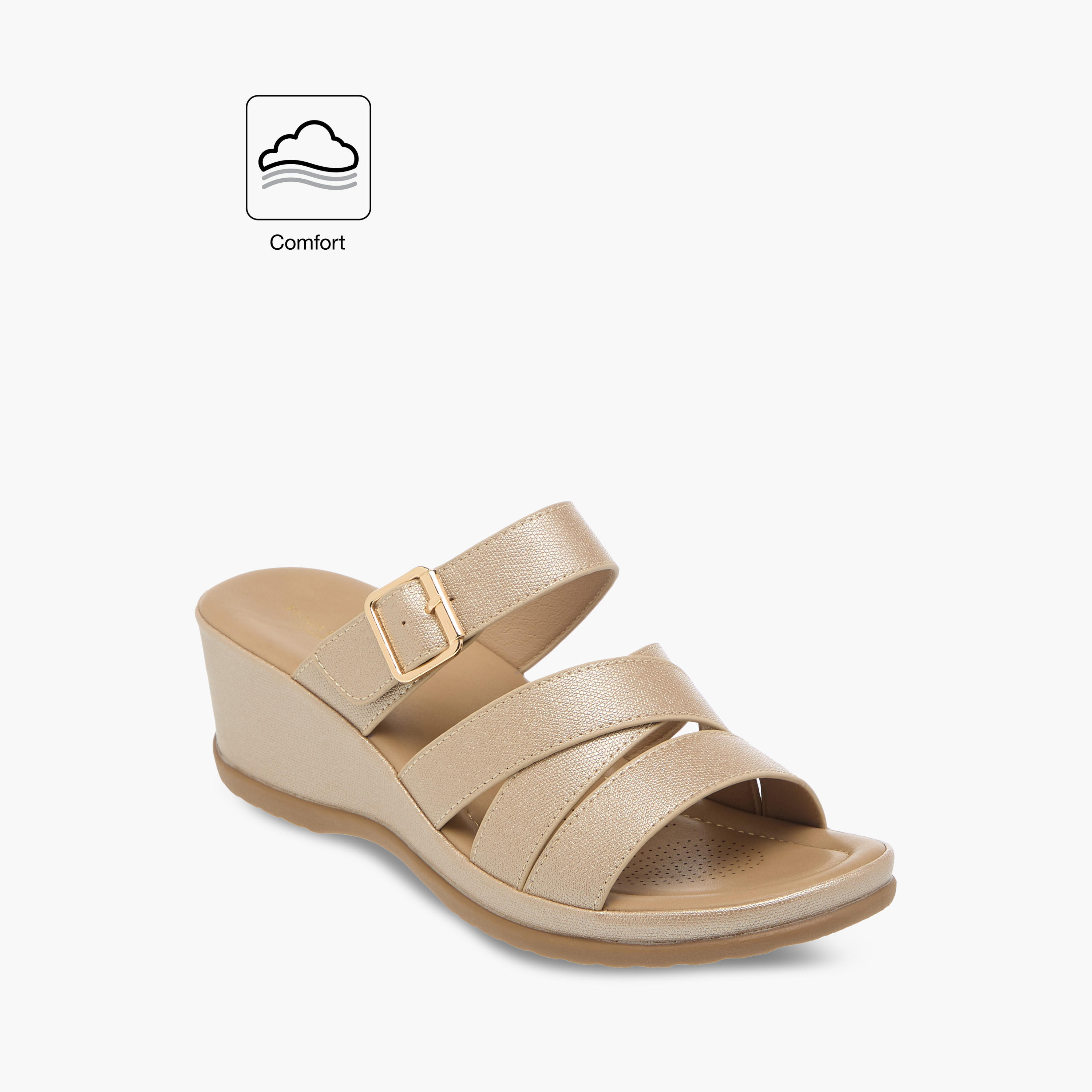 Flora Bella Textured Slip-On Wedge Heel Comfort Sandals with Buckle Detail-women-shoes-sandals-heeled-image-2