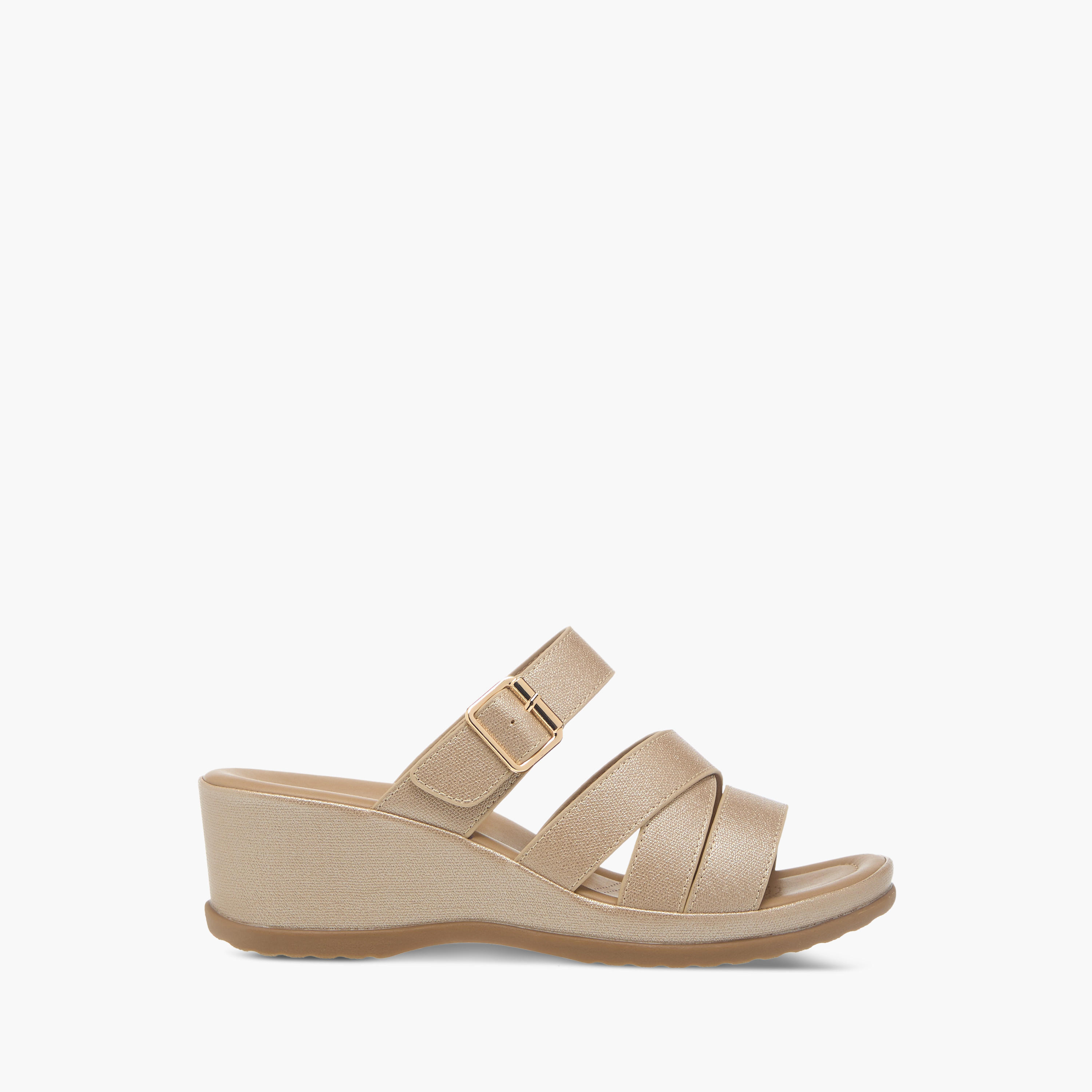 Flora Bella Textured Slip-On Wedge Heel Comfort Sandals with Buckle Detail-women-shoes-sandals-heeled-image-3