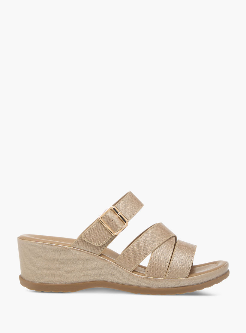 Flora Bella Textured Slip-On Wedge Heel Comfort Sandals with Buckle Detail-women-shoes-sandals-heeled-image-3