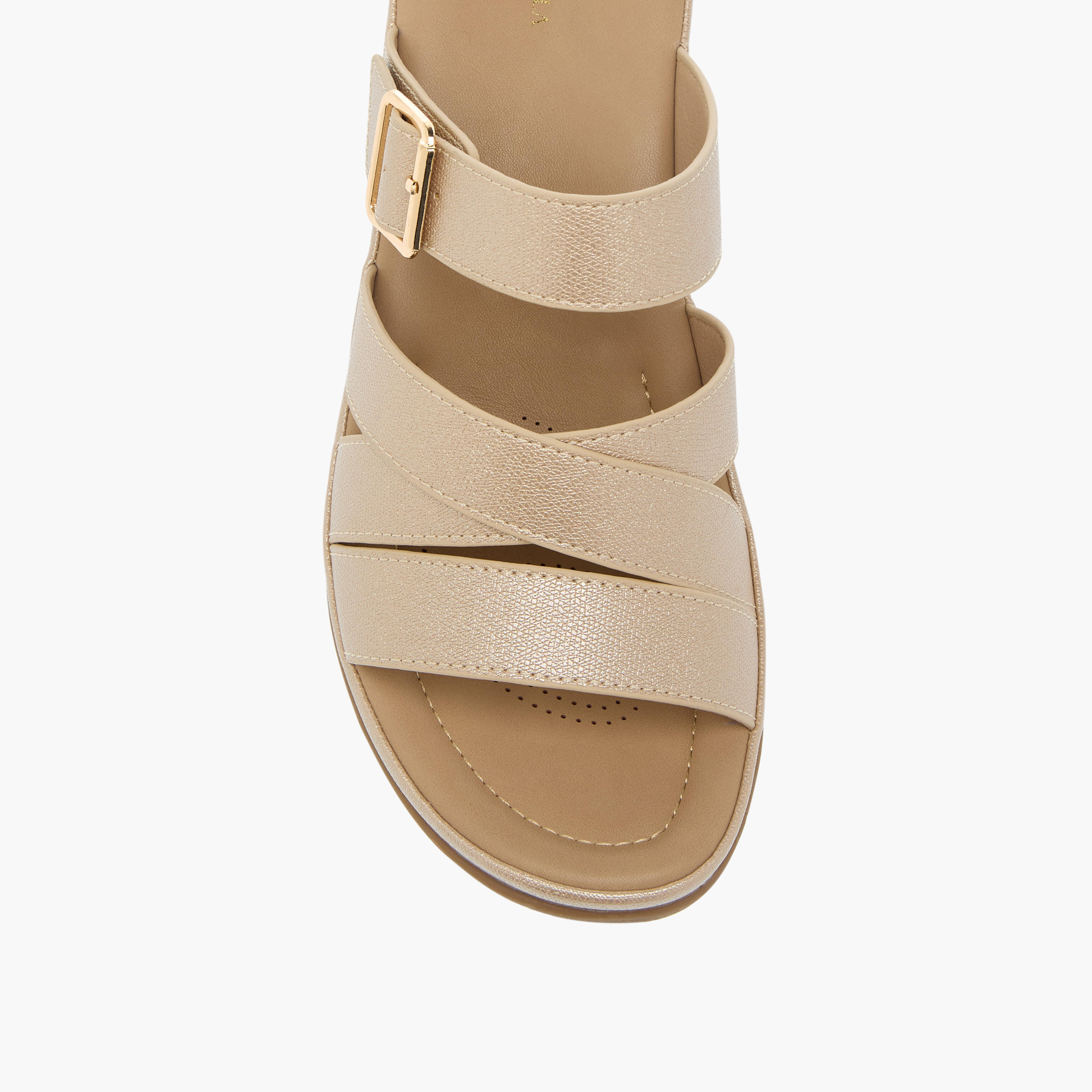 Flora Bella Textured Slip-On Wedge Heel Comfort Sandals with Buckle Detail-women-shoes-sandals-heeled-image-4
