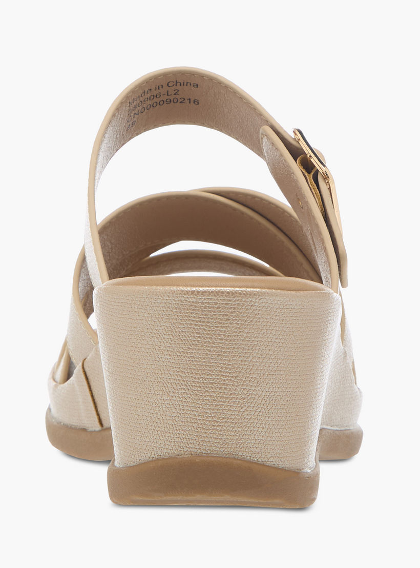 Flora Bella Textured Slip-On Wedge Heel Comfort Sandals with Buckle Detail-women-shoes-sandals-heeled-image-5
