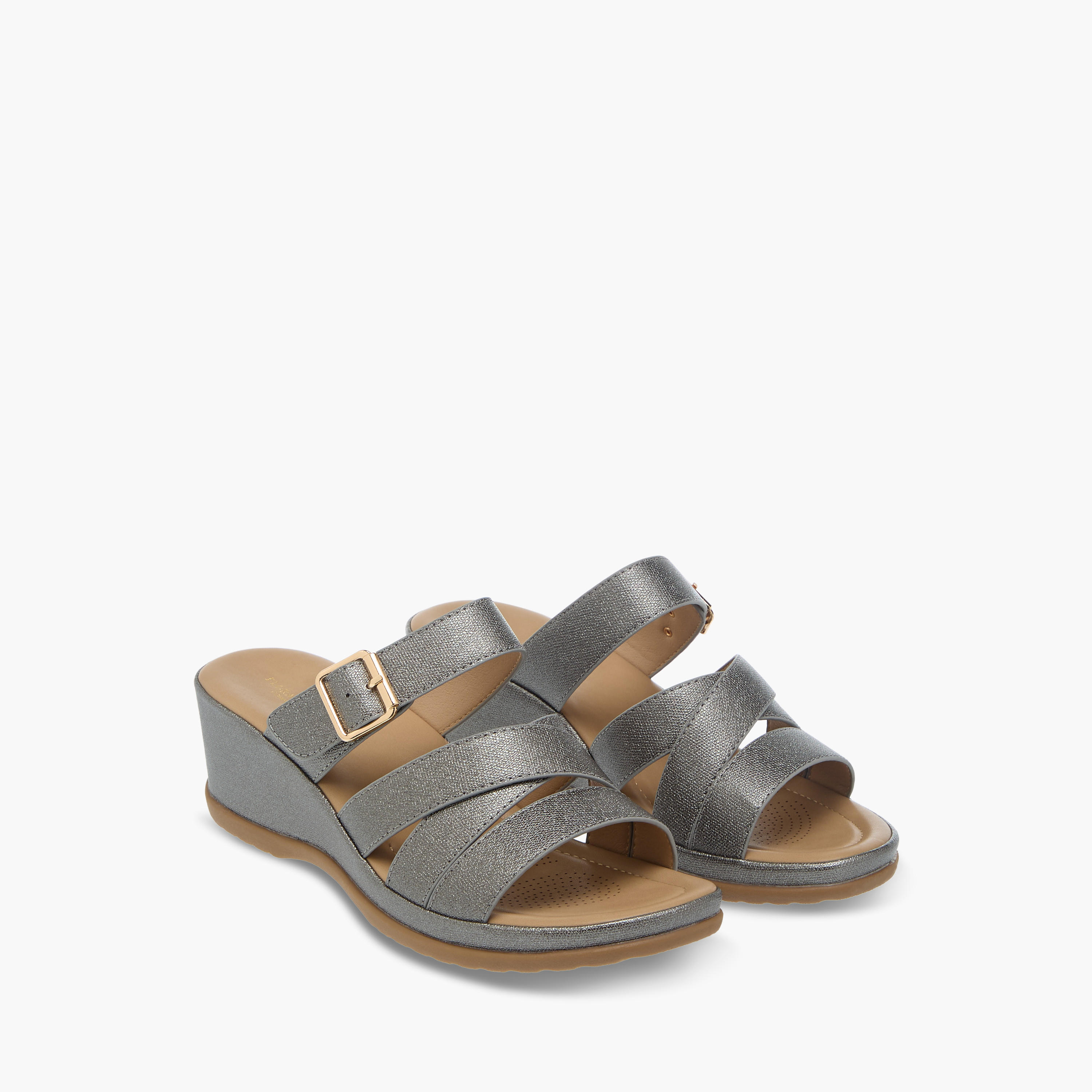 Flora Bella Textured Slip-On Wedge Heel Comfort Sandals with Buckle Detail-women-shoes-sandals-heeled-image-1