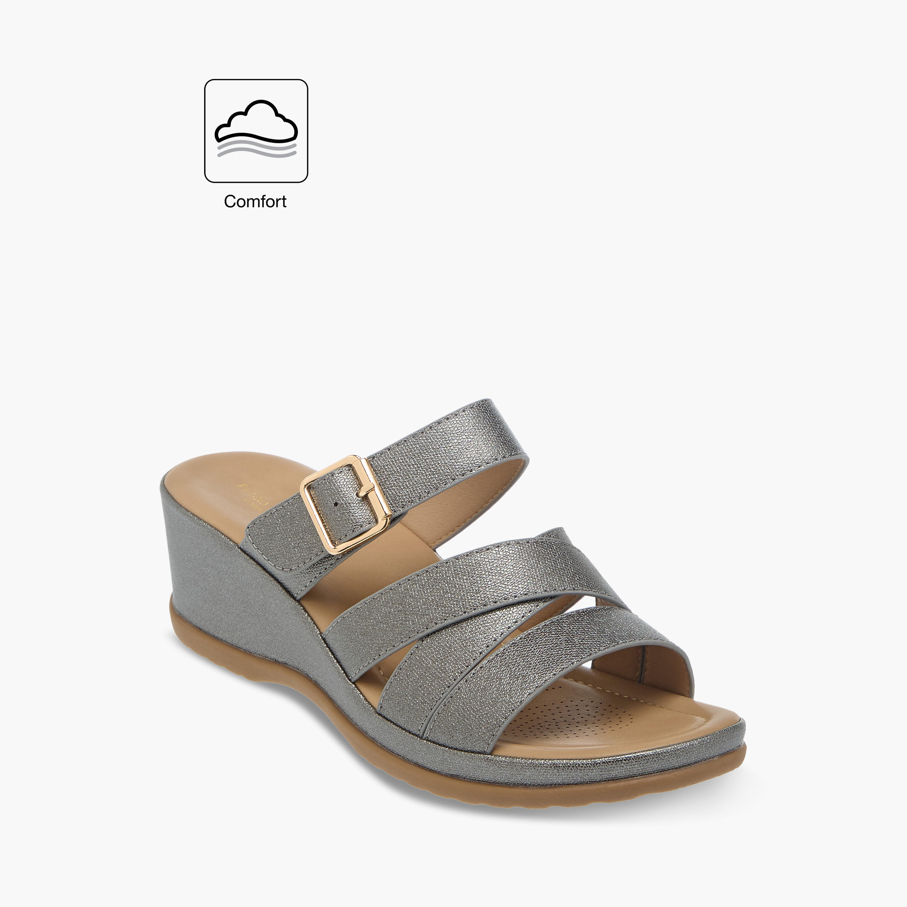 صندل مريح سهل الارتداء بارز الملمس بكعب ويدج وإبزيم من فلورا بيلا-women-shoes-sandals-heeled-image-2