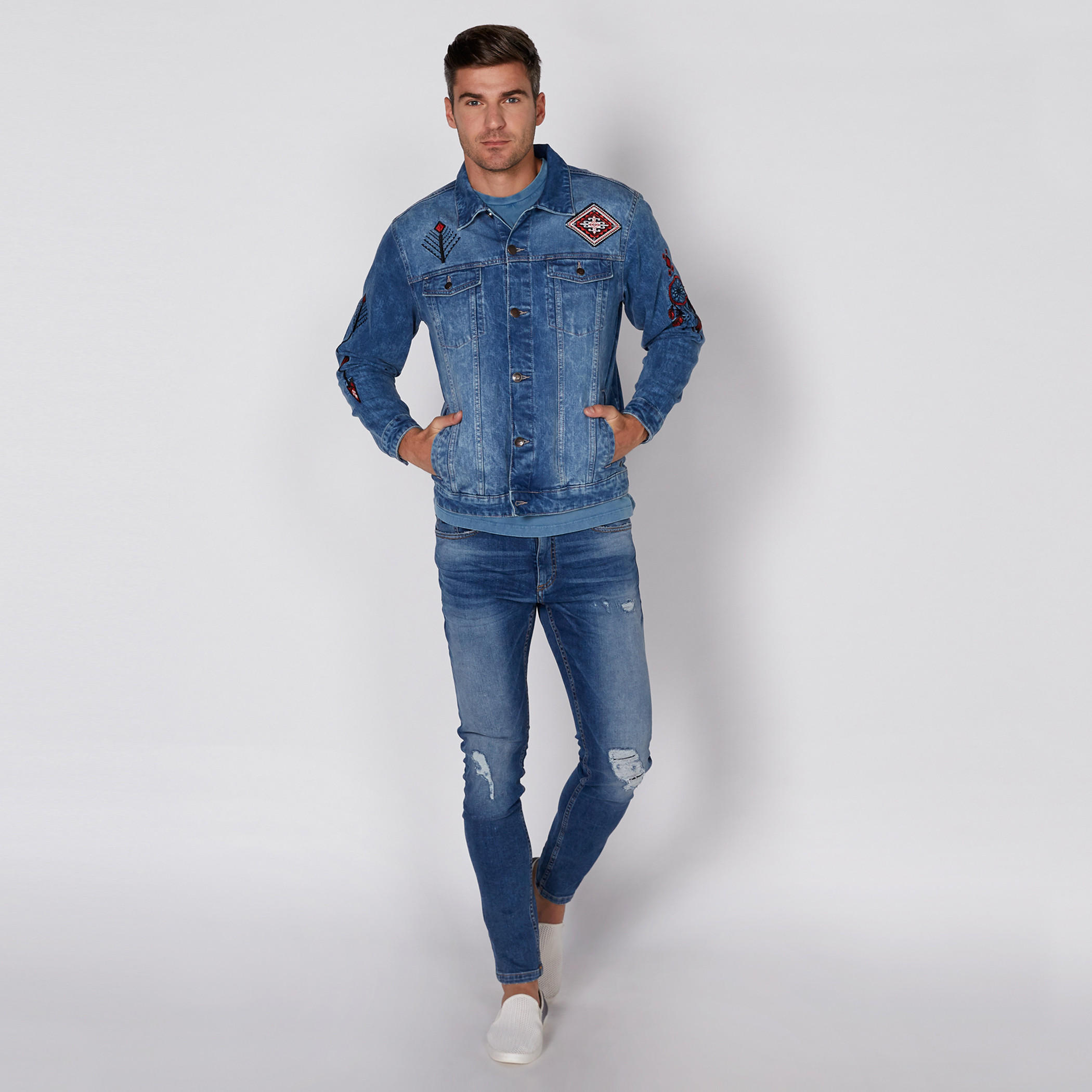 Distressed Full Length Jeans with Button Closure and Pocket Detail-men-clothing-bottoms-jeans-image-1