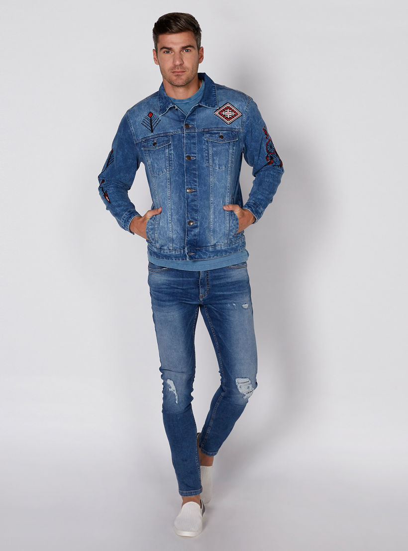 Distressed Full Length Jeans with Button Closure and Pocket Detail-men-clothing-bottoms-jeans-image-1