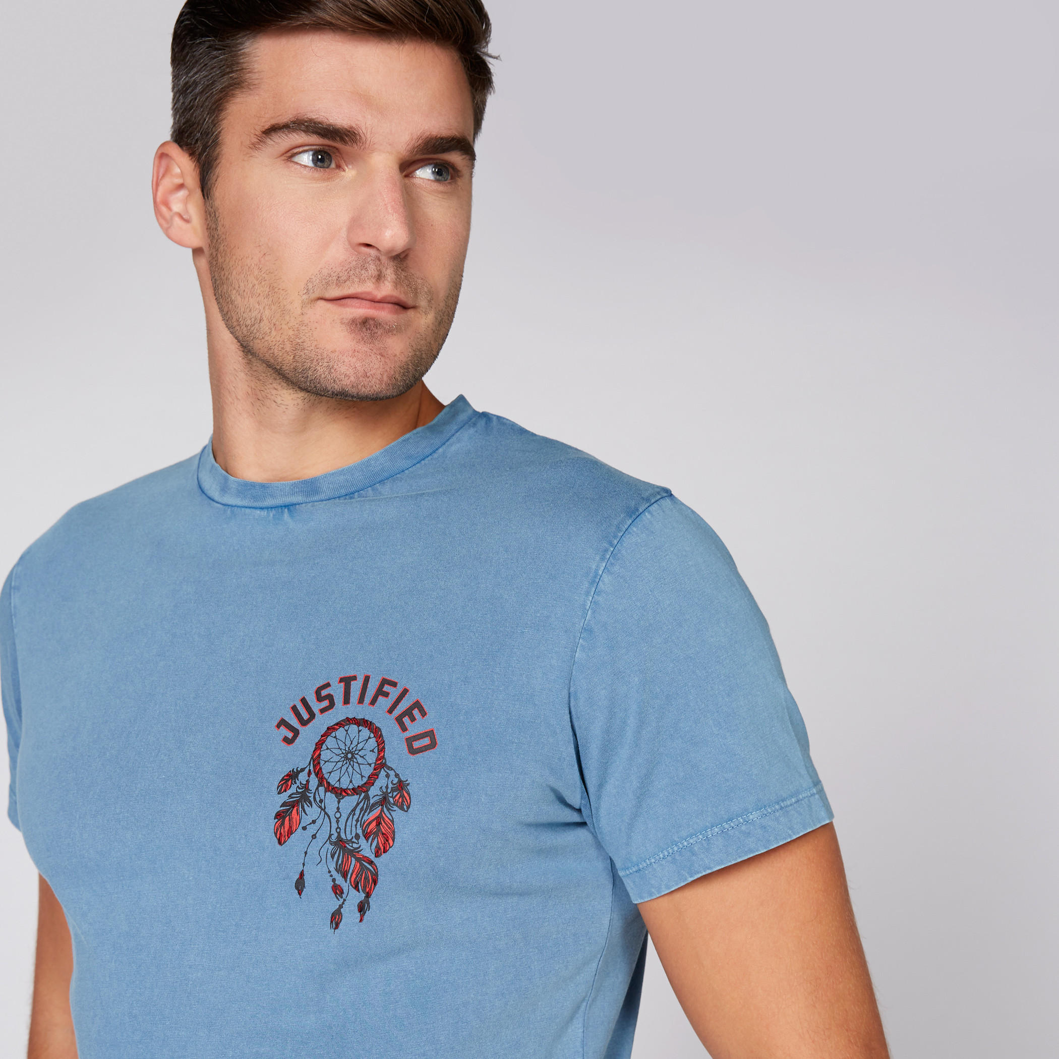 Printed Denim T-Shirt with Round Neck and Short Sleeves-men-clothing-tshirtsandpolos-tshirts-image-2