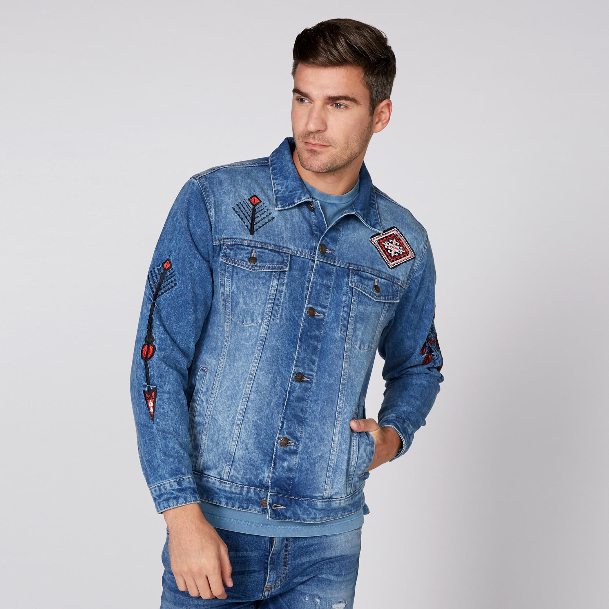Embroidered Denim Trucker Jacket with Long Sleeves-men-clothing-jacketsandblazers-jackets-image-1