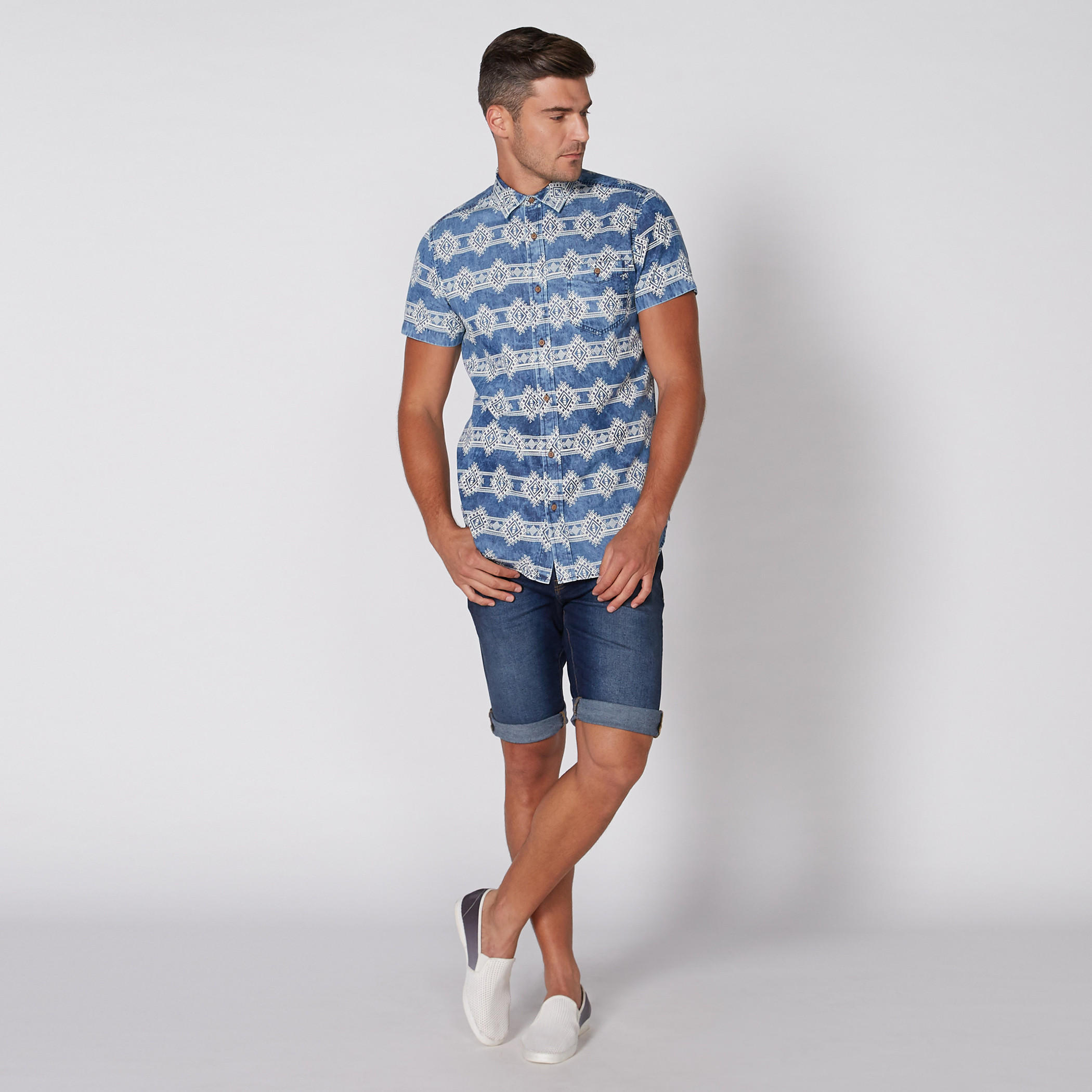 Printed Shirt with Short Sleeves and Complete Placket-men-clothing-shirts-image-1