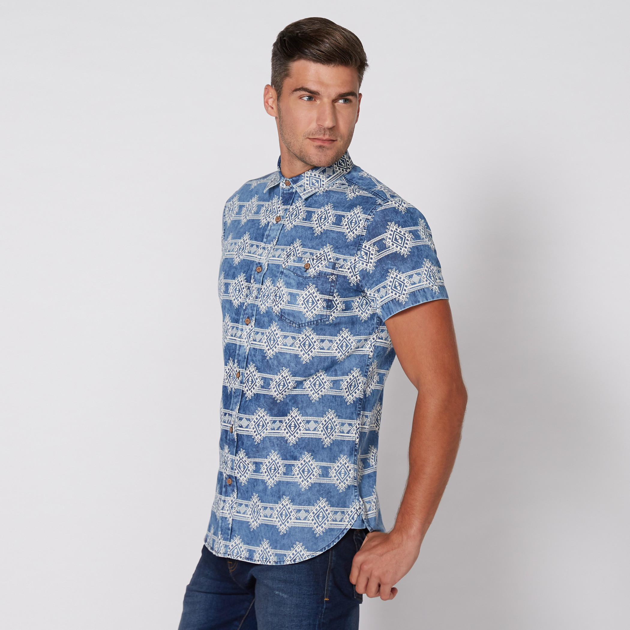 Printed Shirt with Short Sleeves and Complete Placket-men-clothing-shirts-image-2