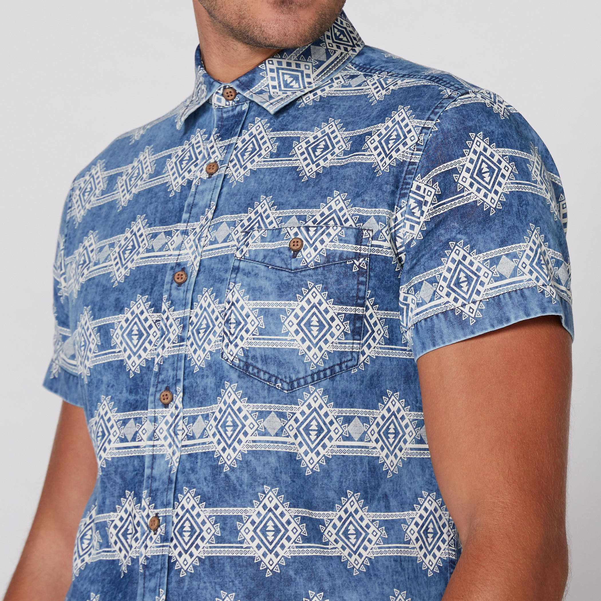 Printed Shirt with Short Sleeves and Complete Placket-men-clothing-shirts-image-3
