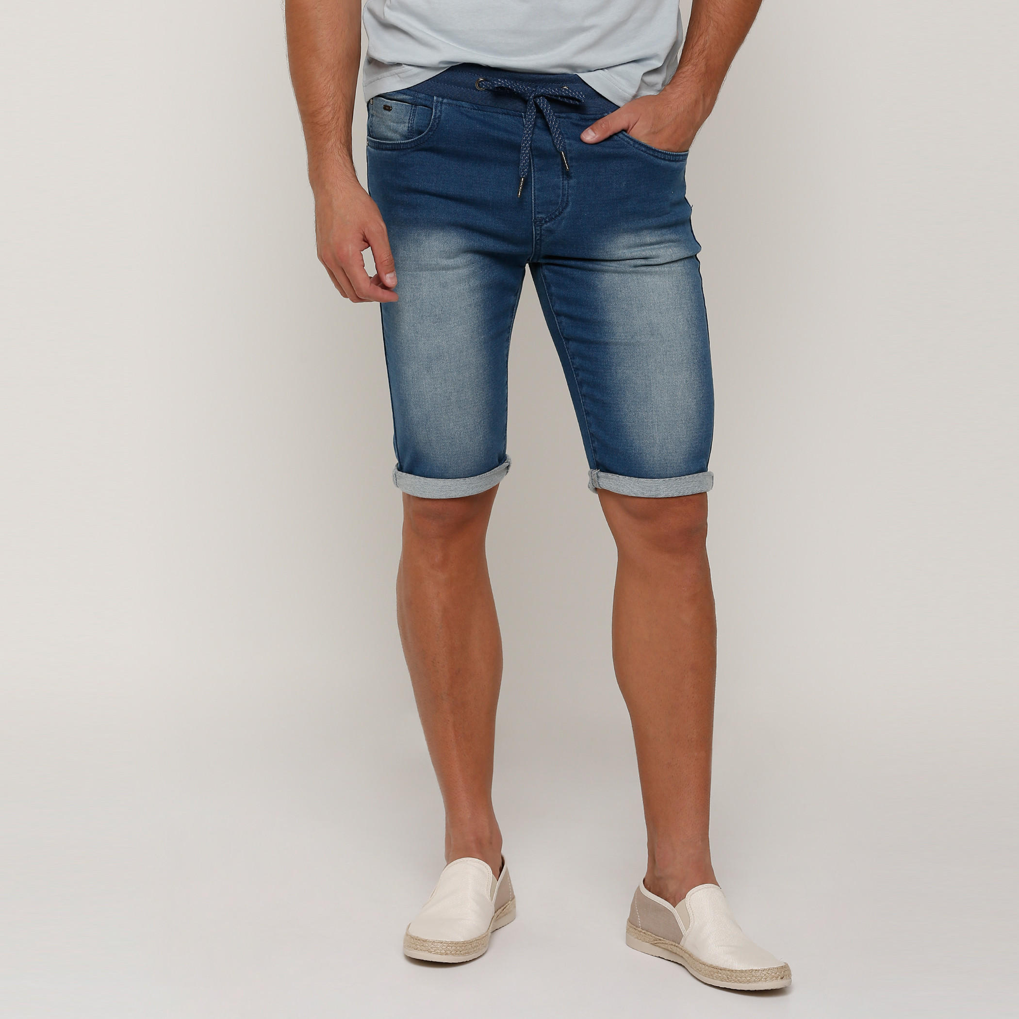 شورت من الدينم بخصر مطّاطي وجيوب-men-clothing-bottoms-shorts-image-1