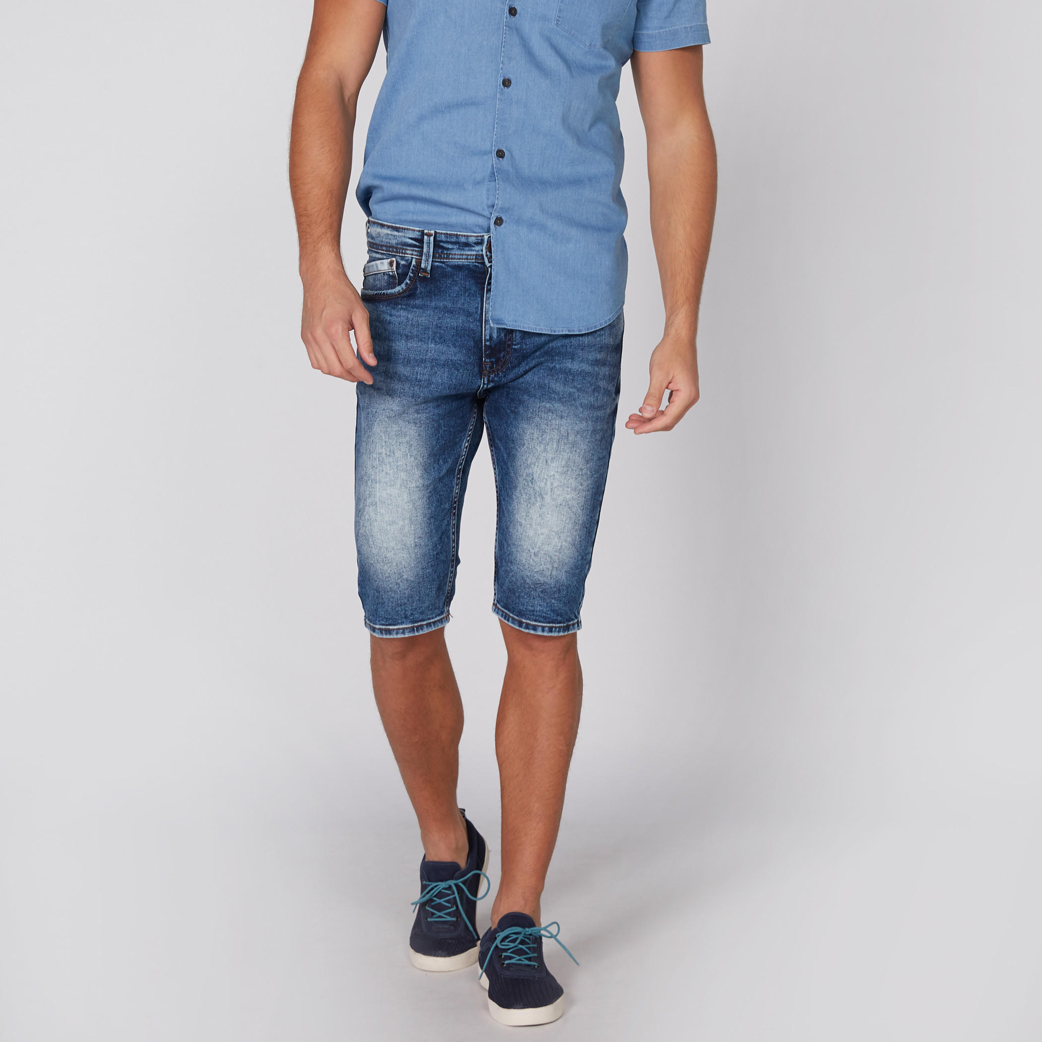 Denim Shorts with Button Closure and Pocket Detail-men-clothing-bottoms-shorts-image-1