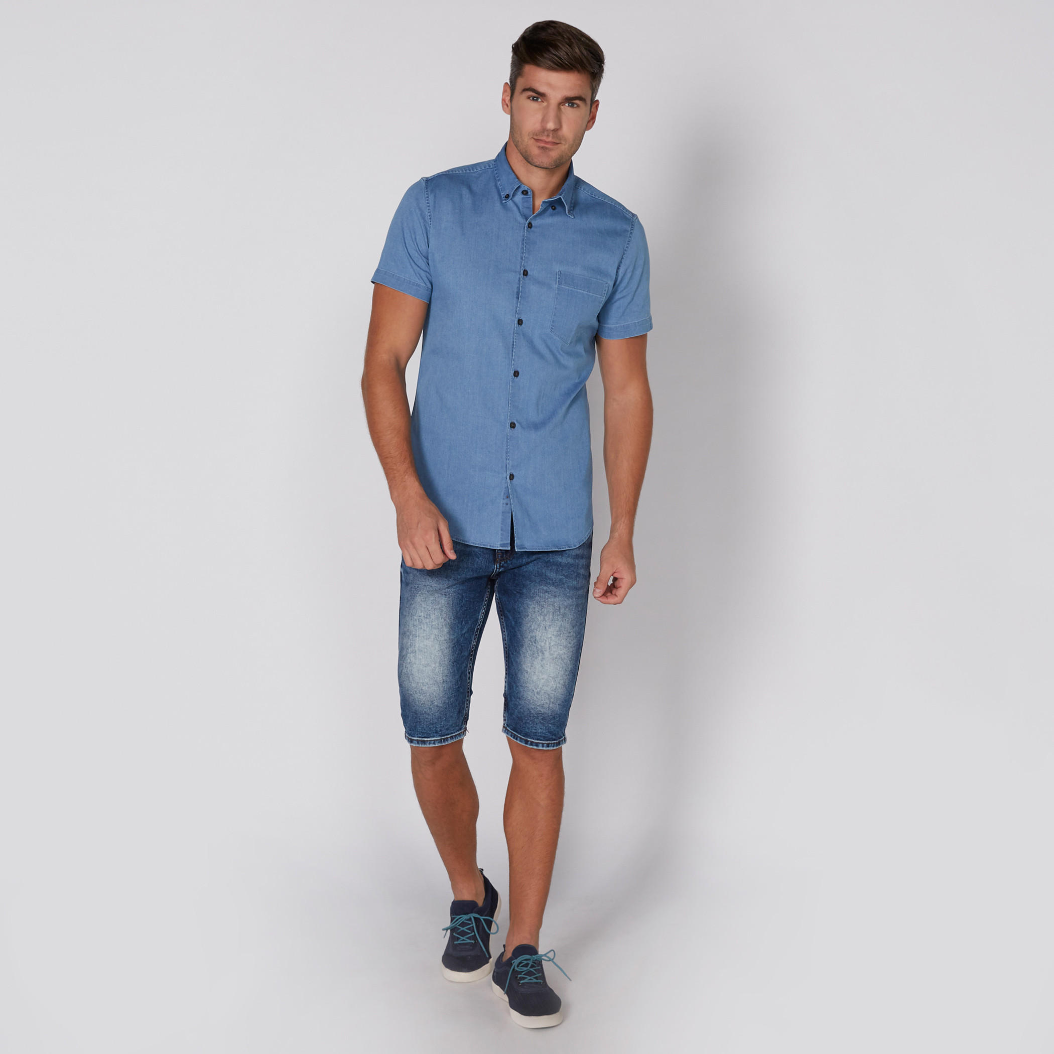 Denim Shorts with Button Closure and Pocket Detail-men-clothing-bottoms-shorts-image-2