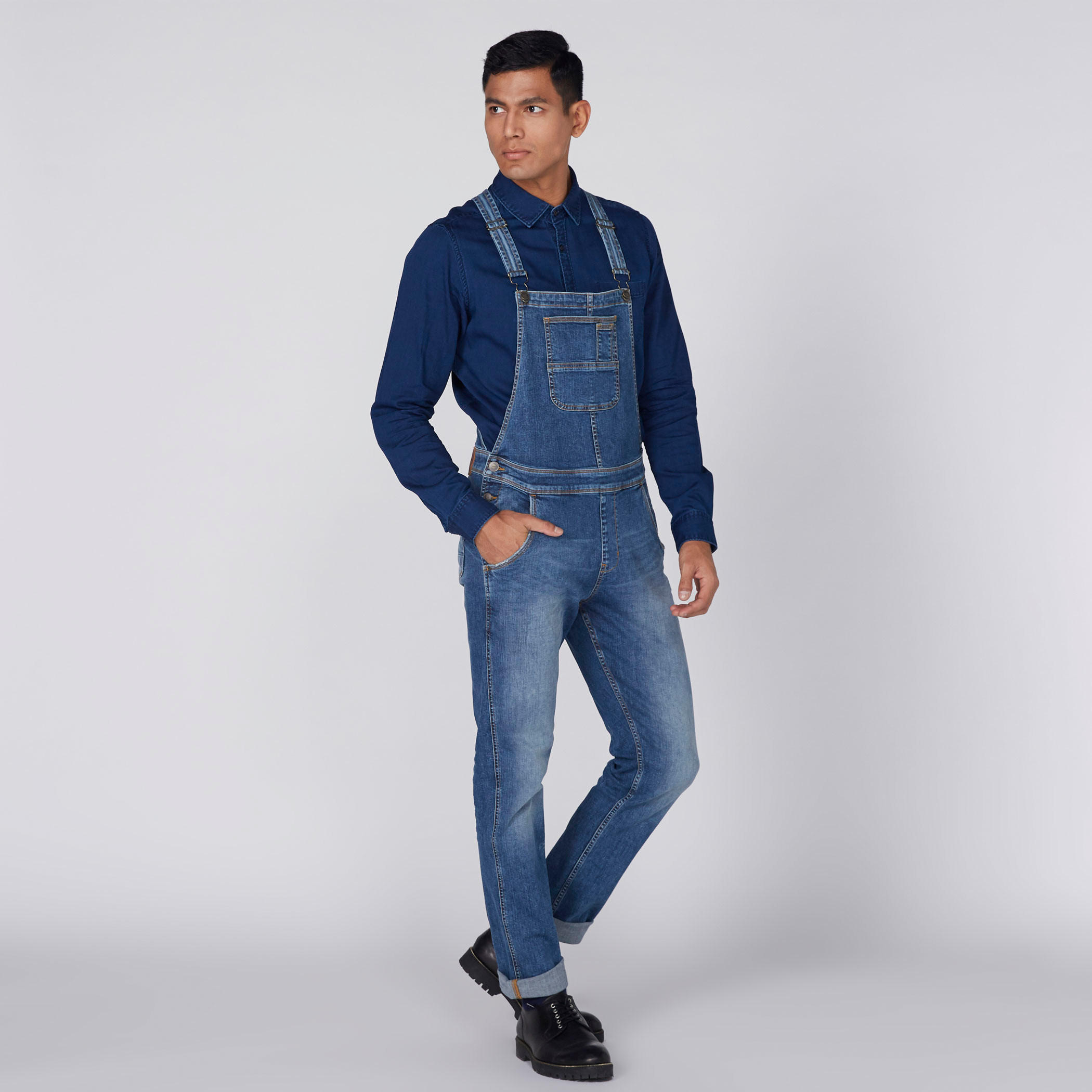Full Length Denim Dungaree with Pocket Detail-men-clothing-bottoms-jeans-image-1