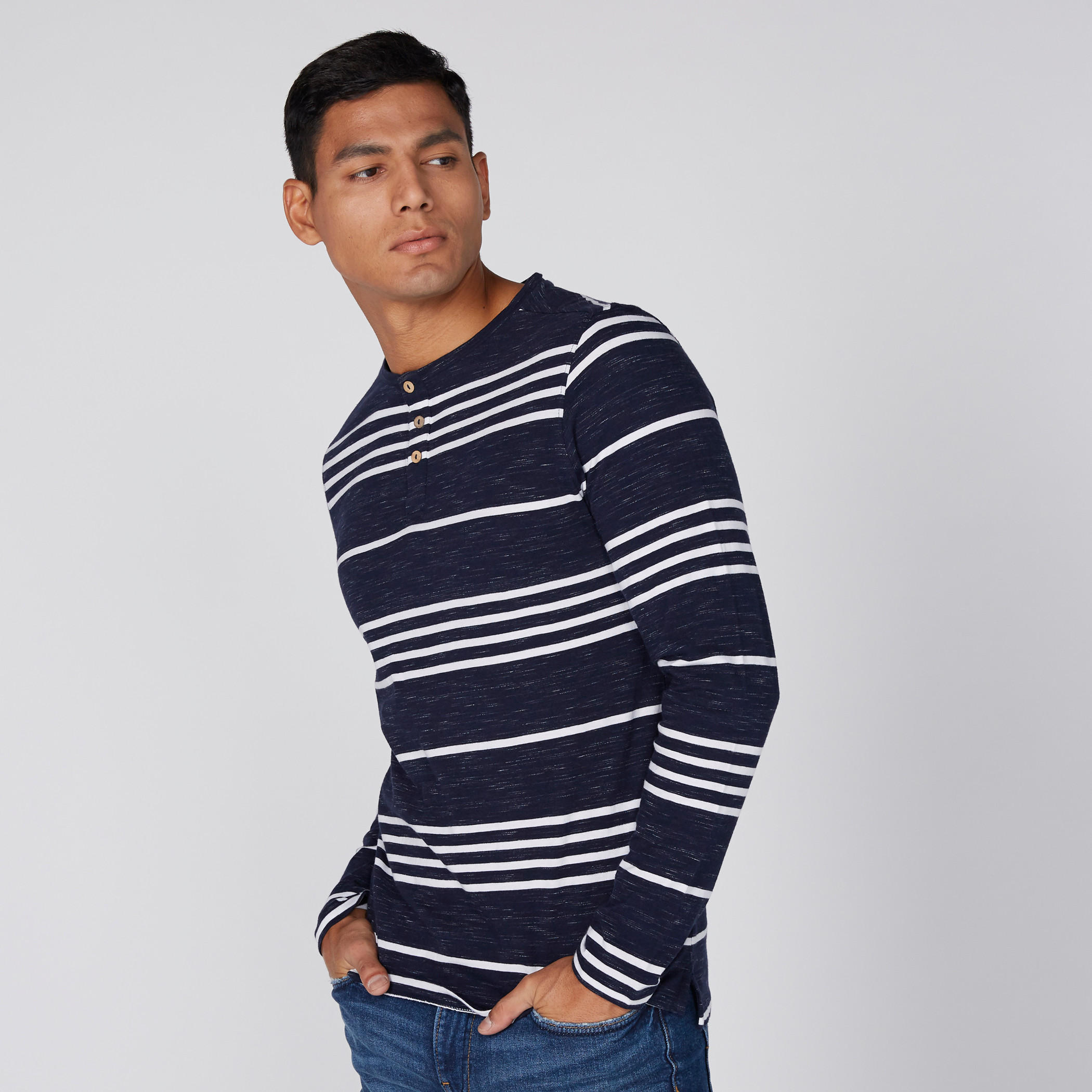 Striped T-Shirt with Henley Neck and Long Sleeves-men-clothing-tshirtsandpolos-tshirts-image-1
