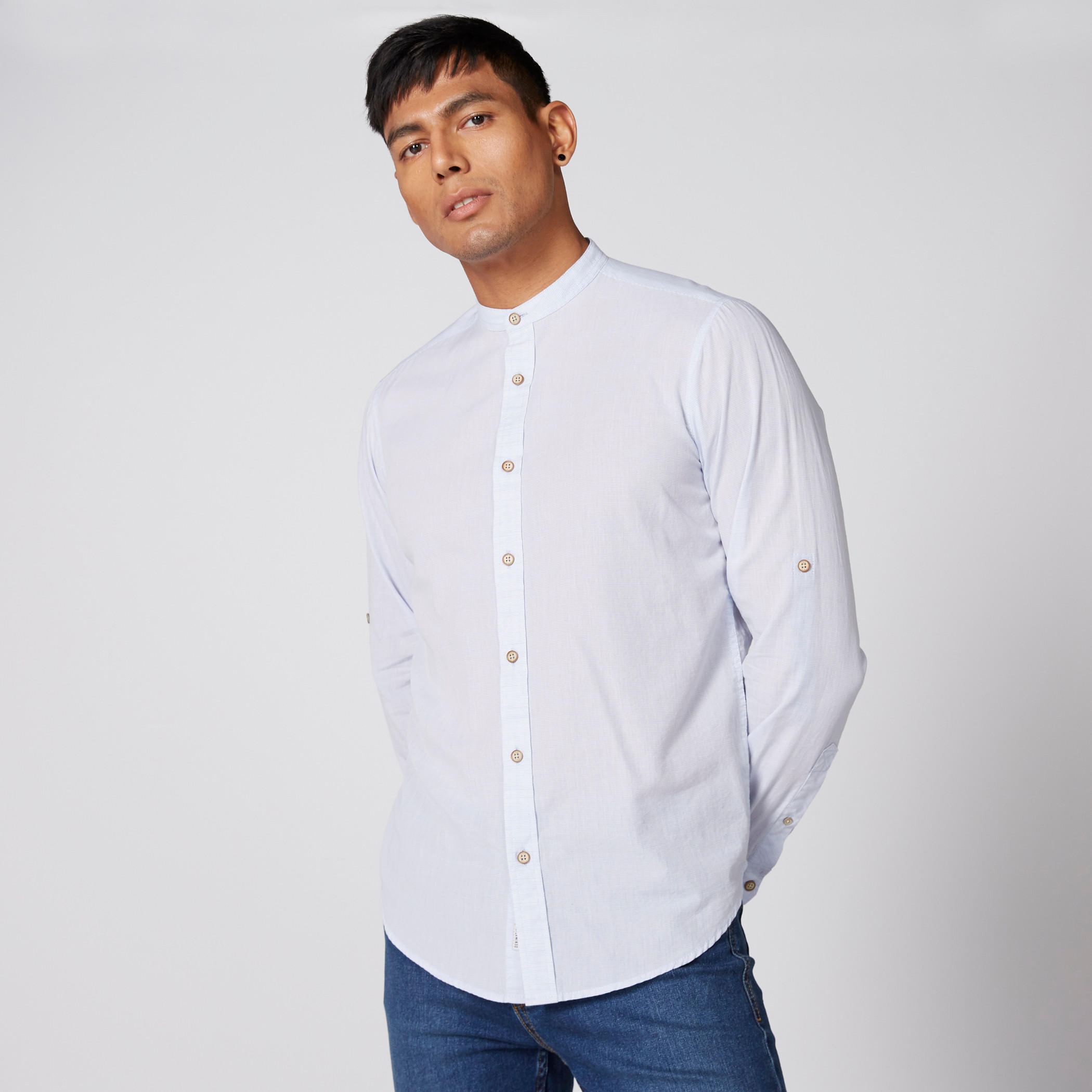 قميص بأكمام طويلة وأزرار وياقة ماندارين-men-clothing-shirts-image-1