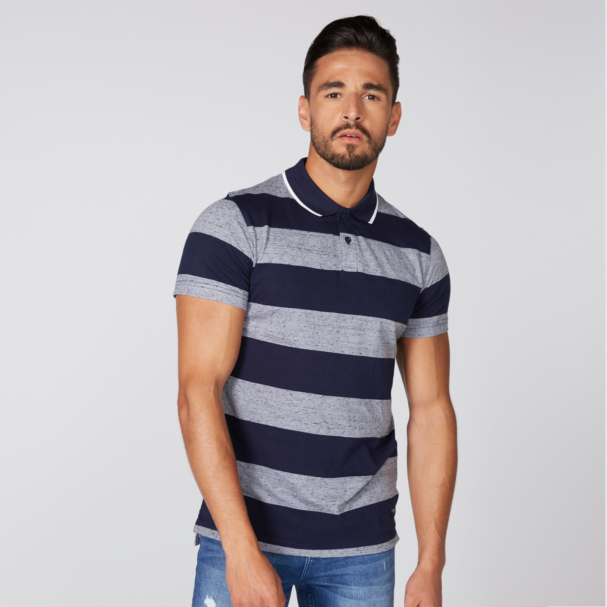 تيشيرت مقلّم بياقة بولو وأكمام قصيرة-men-clothing-tshirtsandpolos-polos-image-1