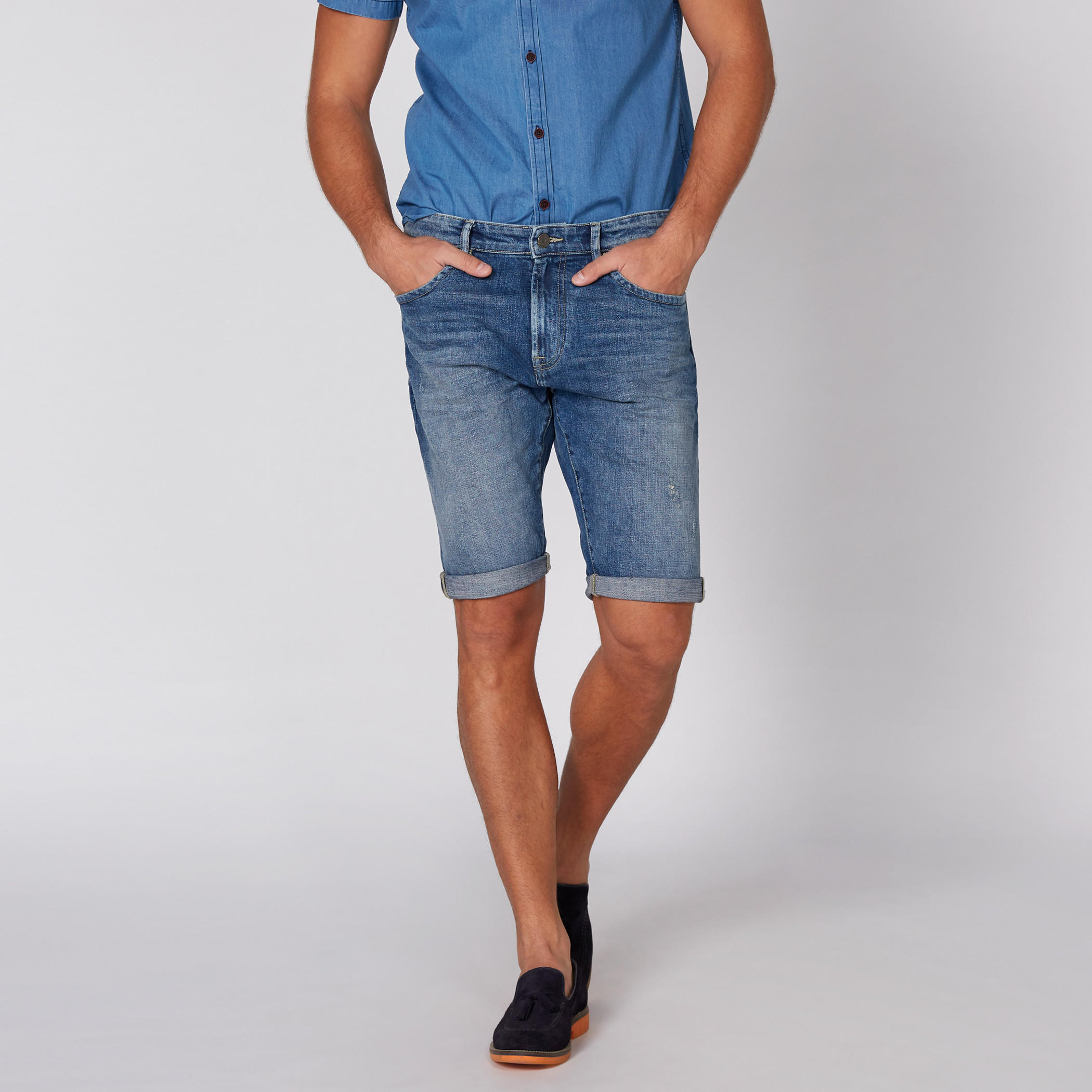Denim Shorts with Button Closure and Pocket Detail-men-clothing-bottoms-shorts-image-1