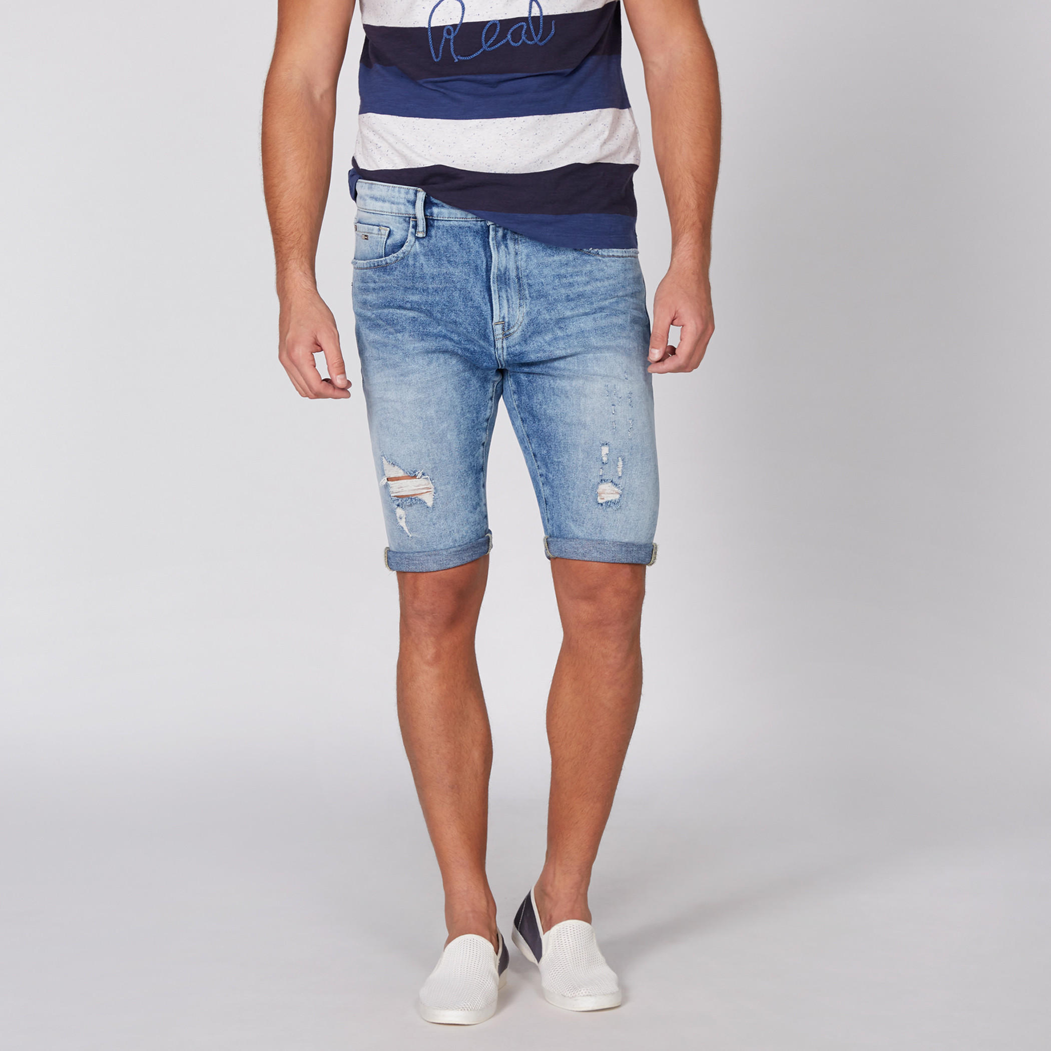 Distressed Denim Shorts with Button Closure and Pocket Detail-men-clothing-bottoms-shorts-image-1