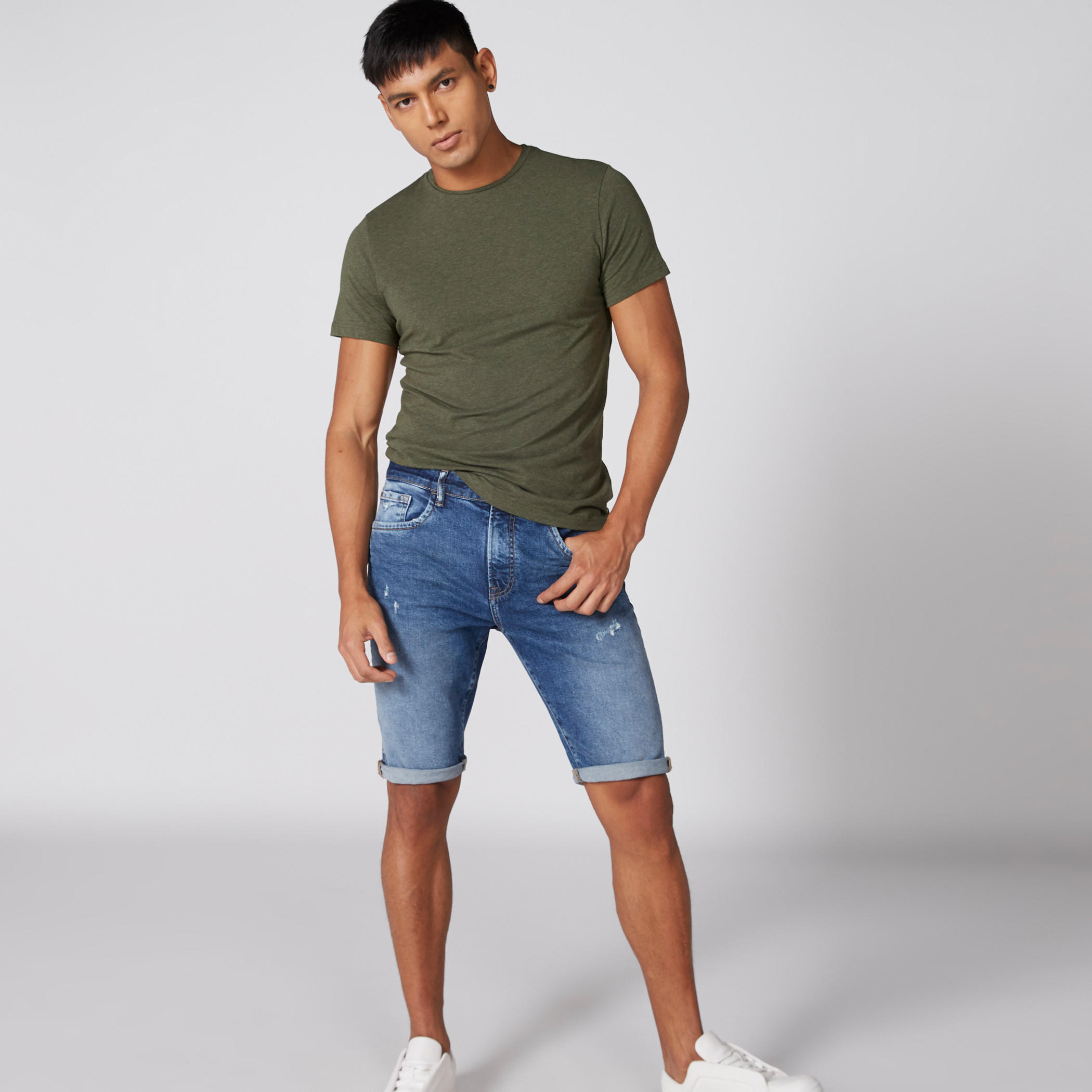 Distressed Denim Shorts with Pocket Detail and Button Closure-men-clothing-bottoms-shorts-image-1
