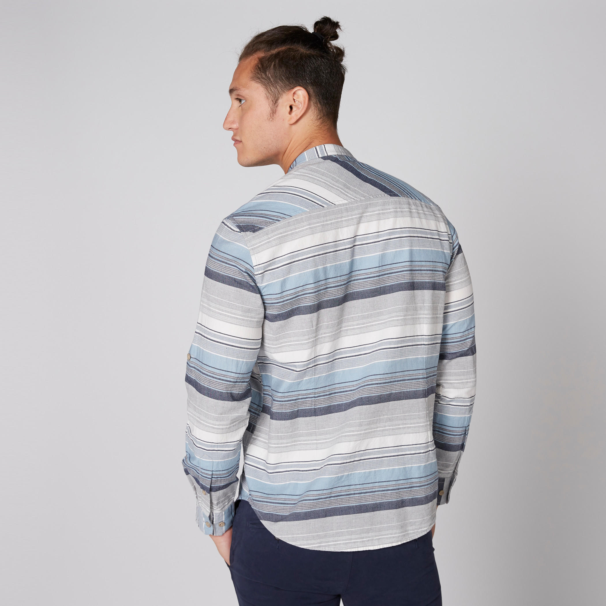 Striped Shirt with Mandarin Collar and Long Sleeves-men-clothing-shirts-image-2